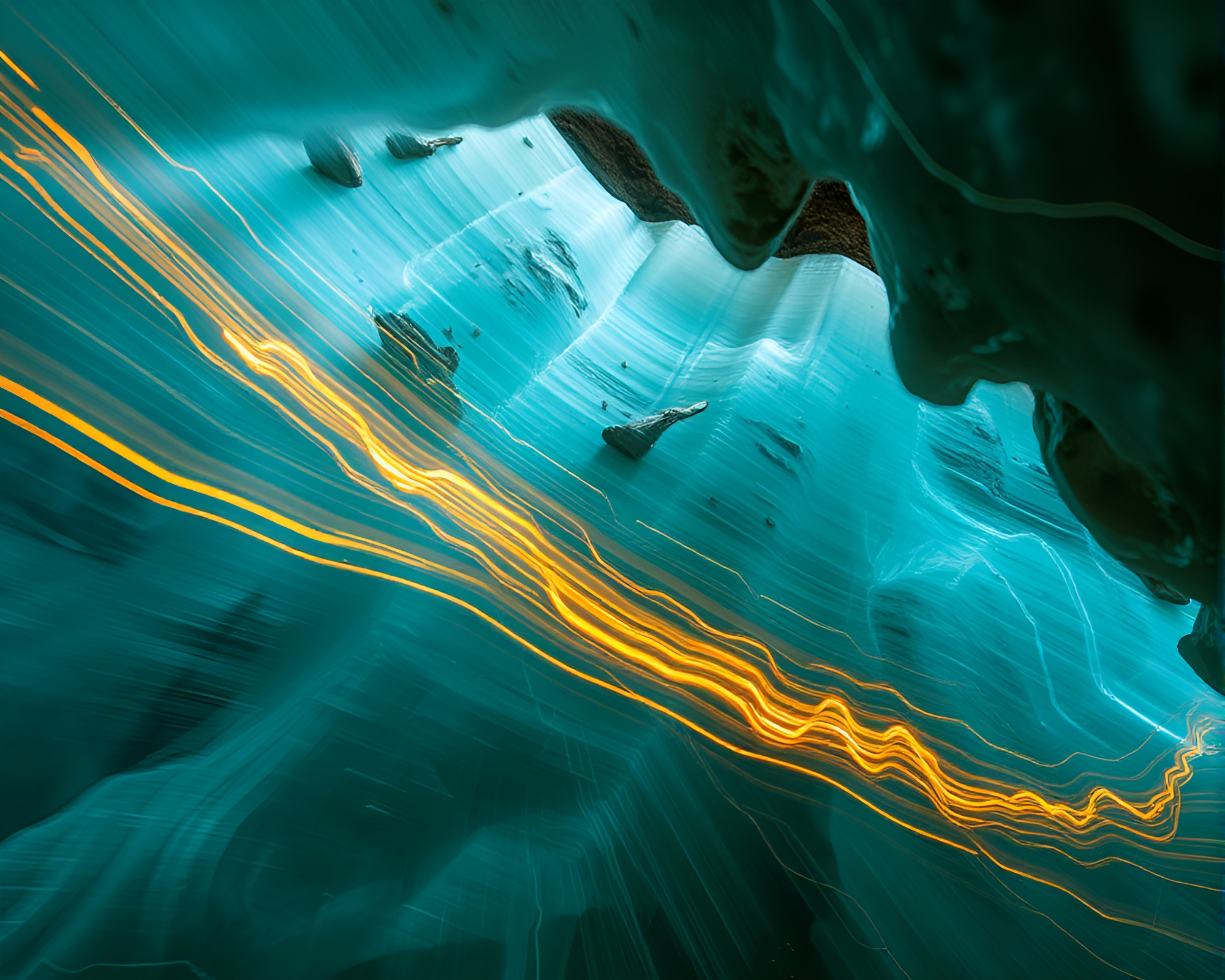 Glacial Cave Light Streaks in Macro Photography – free AI stock image