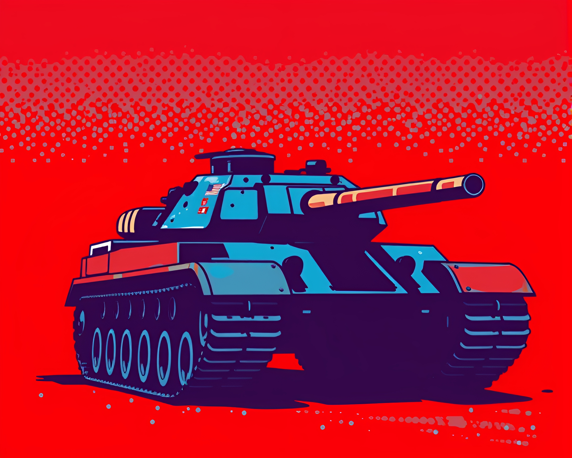 Duo-Tone Armored Tank Pointillist Artwork – free AI stock image