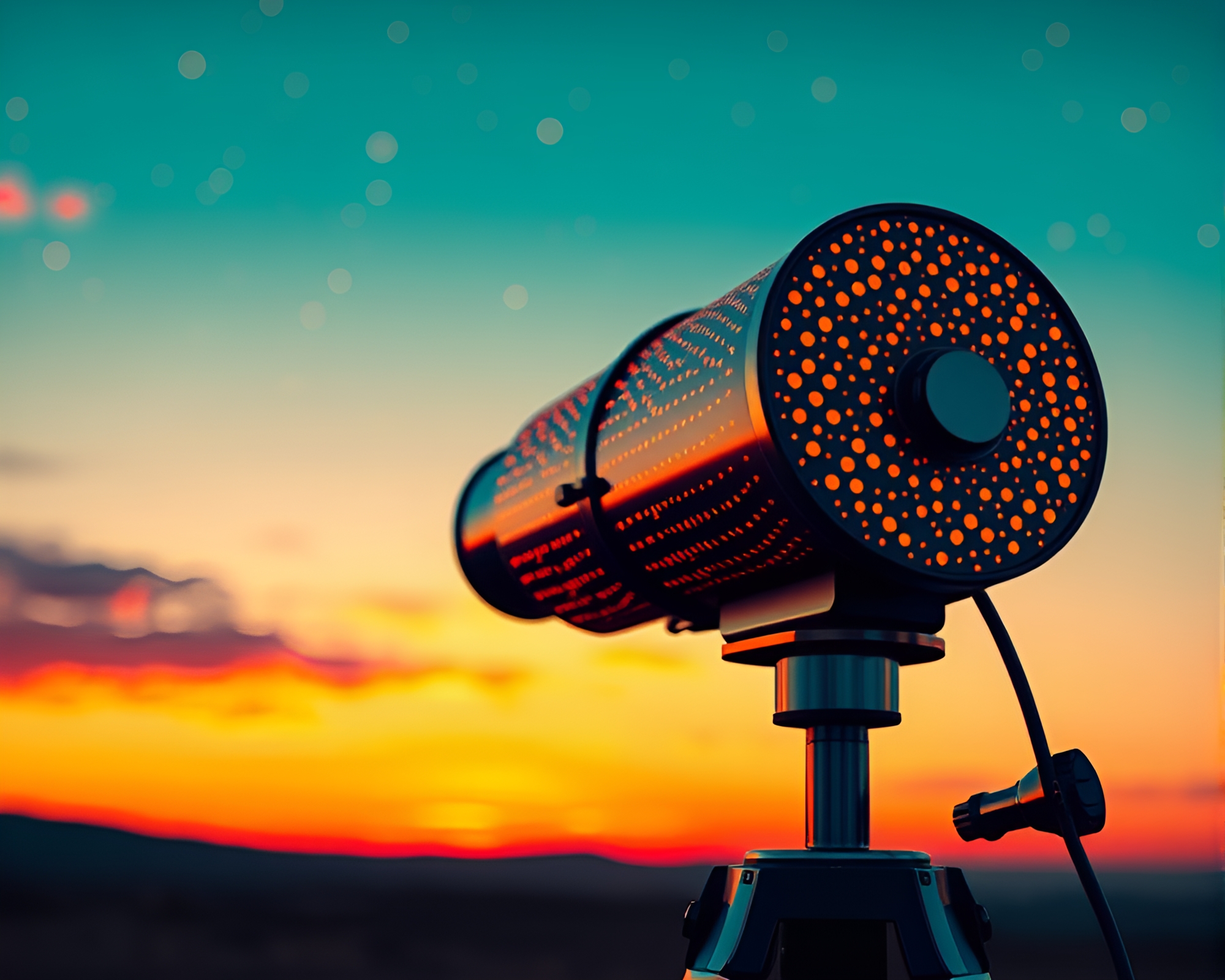 Vintage telescope in sunset pointillist high-poly simulation – free AI stock image