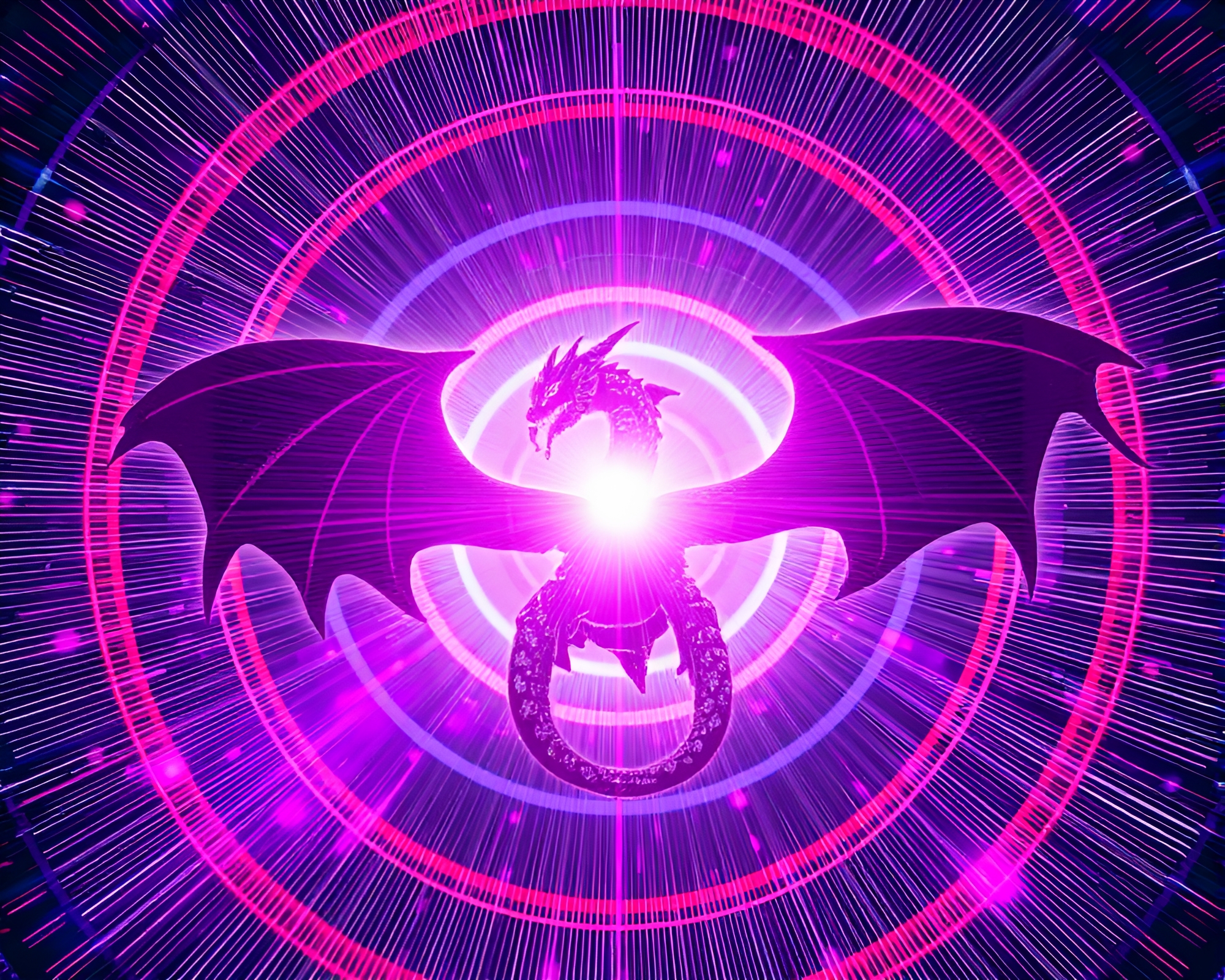 Dragon Encircled by Vaporwave Lens Flare – free AI stock image