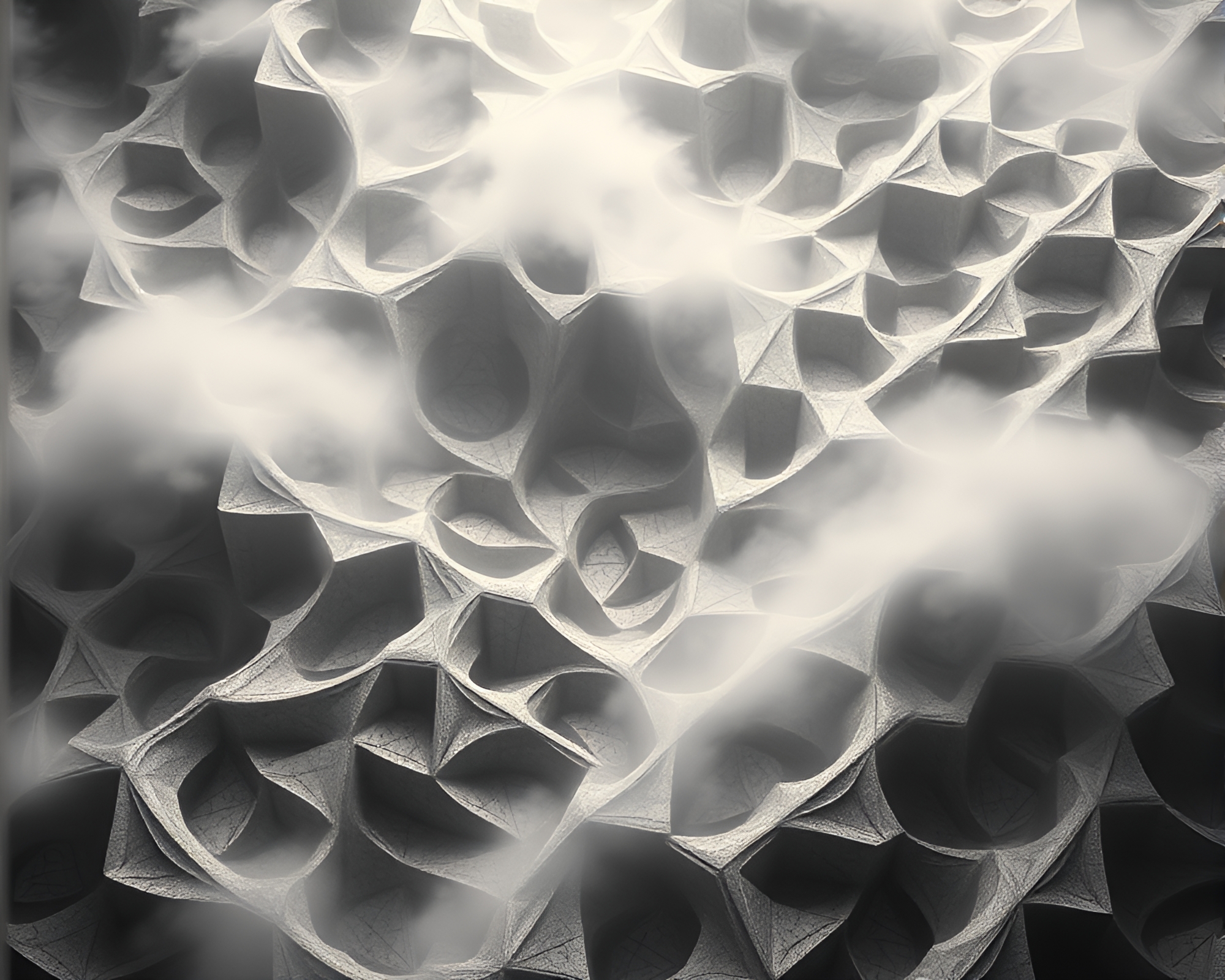 Surreal Tessellated Geometry in Smoky Haze – free AI stock image