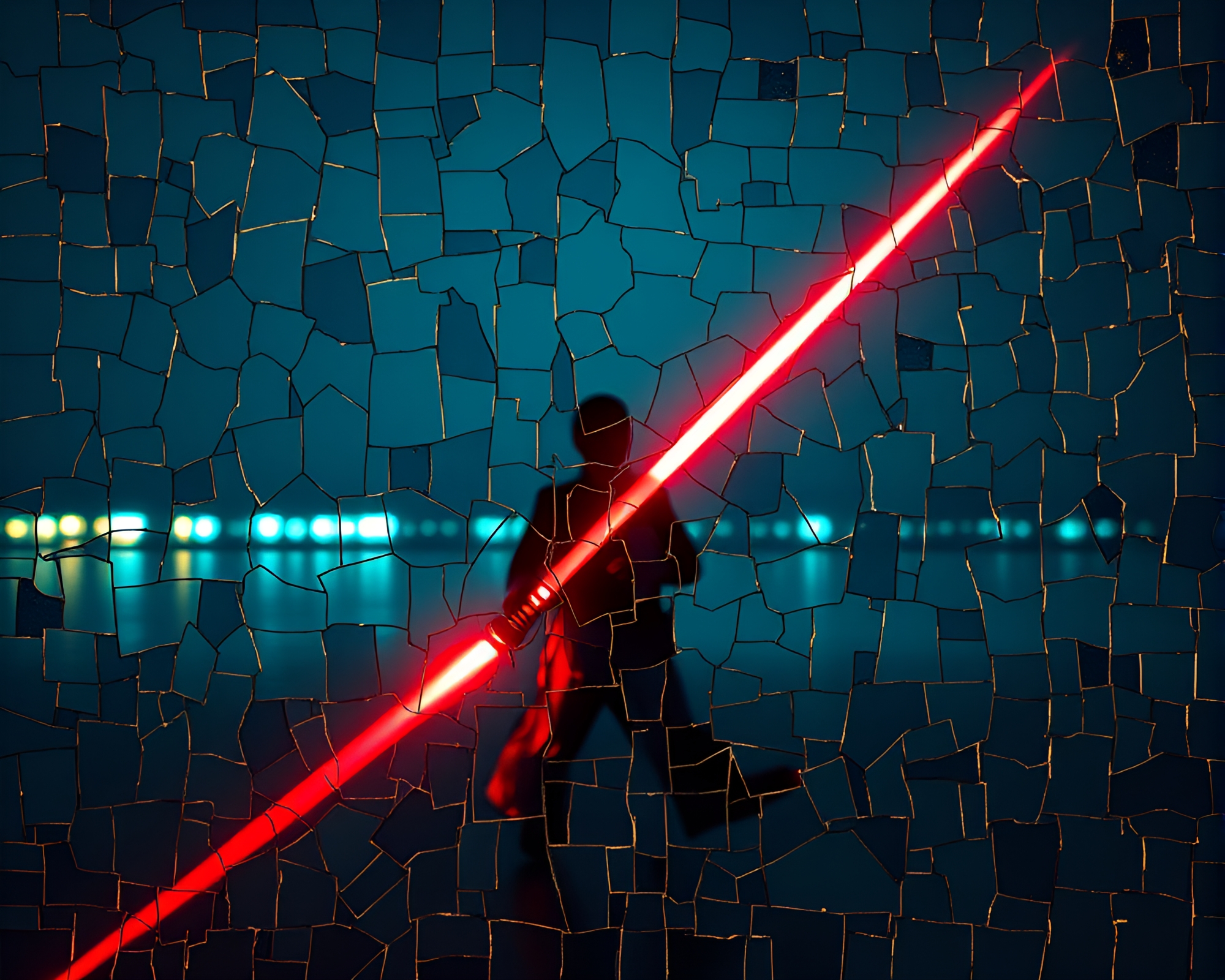 Shattered Laser Sword in Turquoise Moonlight – free AI stock image