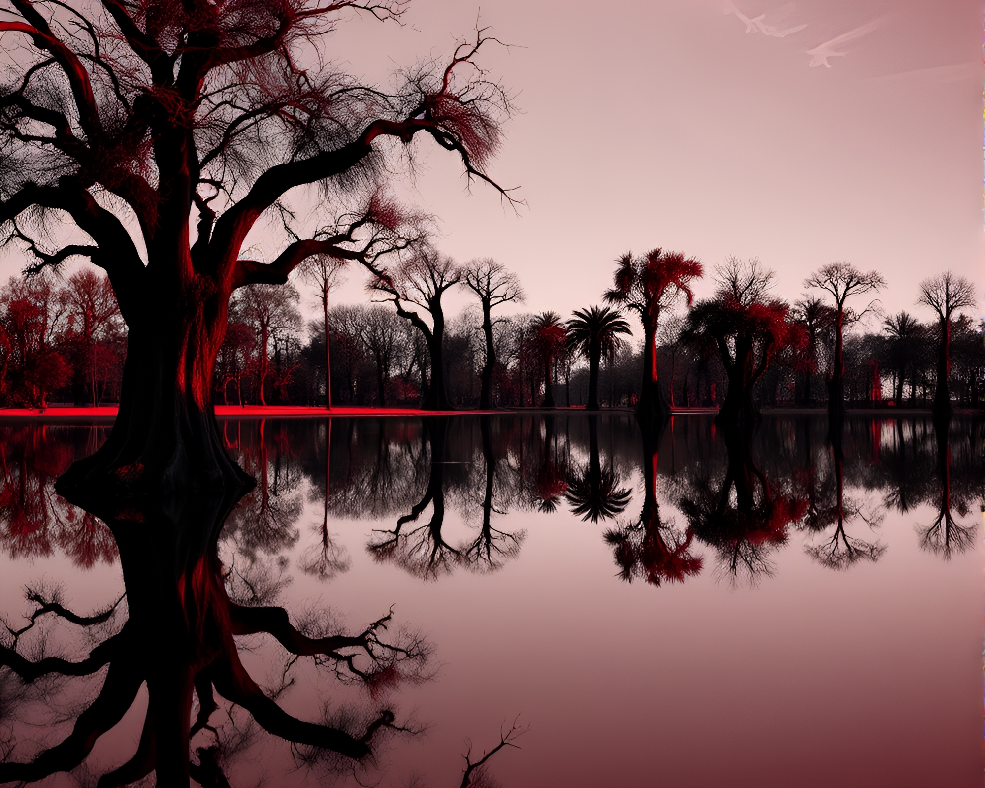 Savannah Mirage: Blood Moon Reflection – free AI stock image