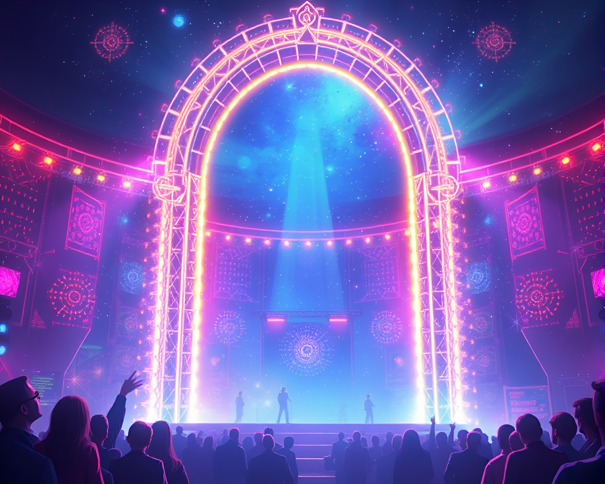 Multiverse Club Portal with Strobe Lights Fantasy Illustration – free AI stock image