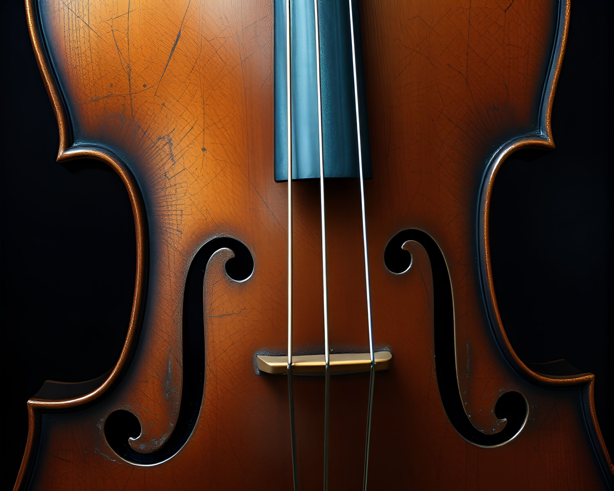 Bronze Patina Cello Symphony in Sapphire Glitch – free AI stock image