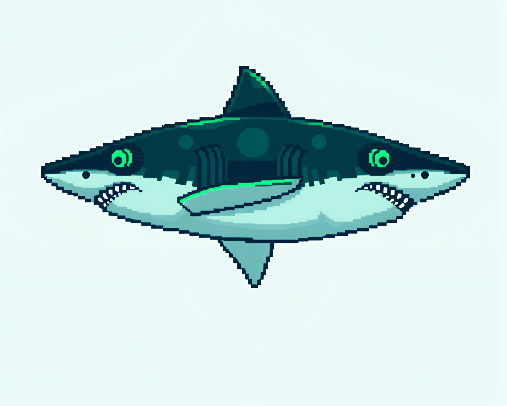 Symmetrical 8-Bit Shark with Emerald Highlights – free AI stock image