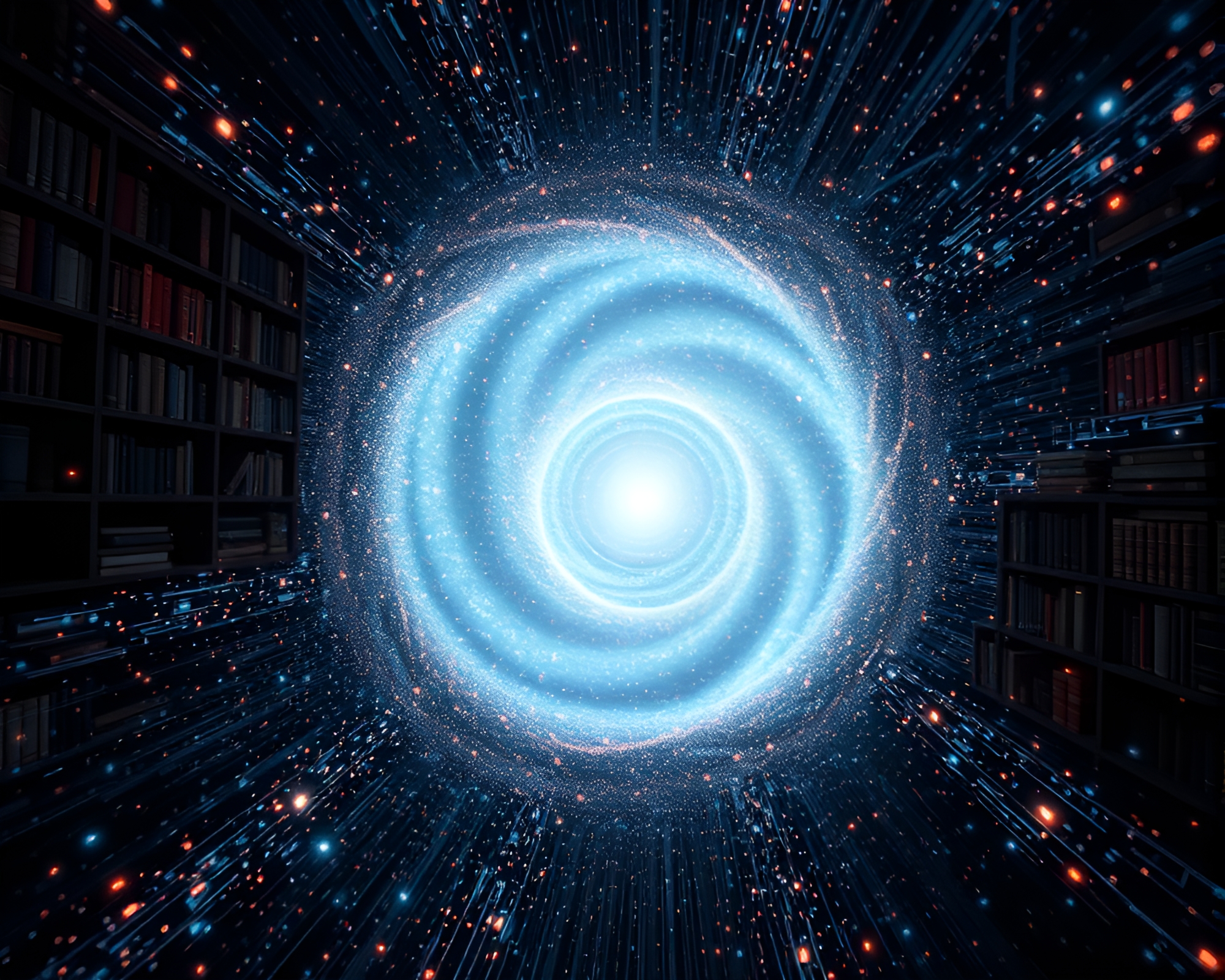 Ethereal Wormhole Portal in Library Lamp Light – free AI stock image
