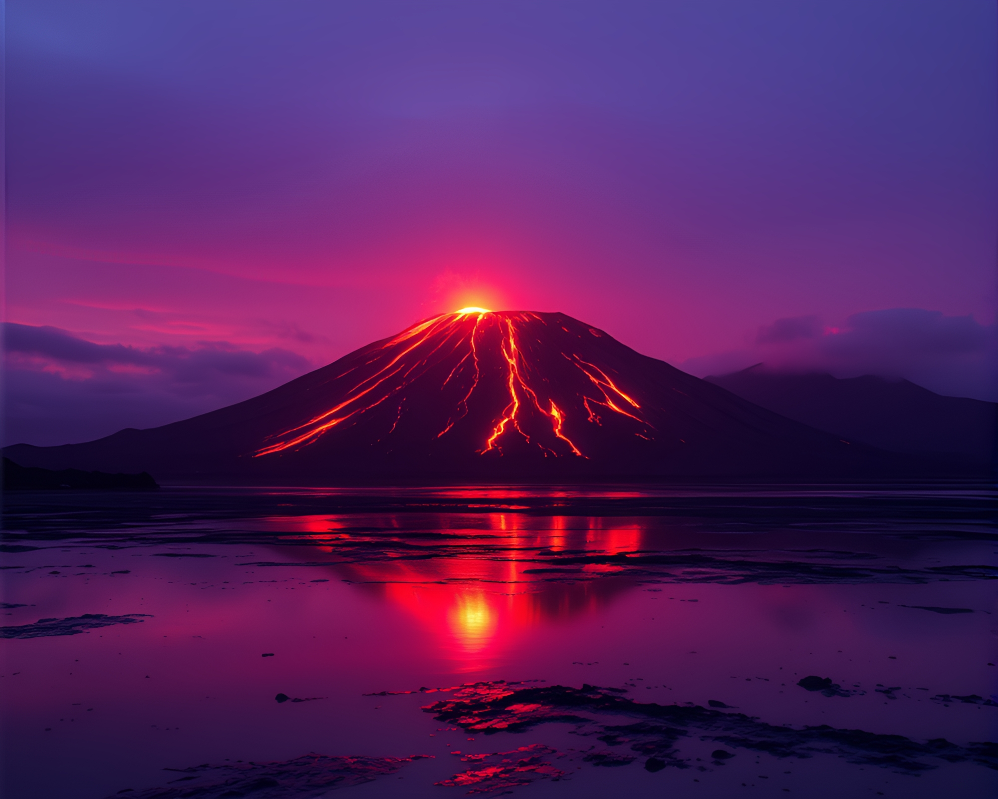 Luminous Reflection: Volcanic Eruption at Sunrise – free AI stock image