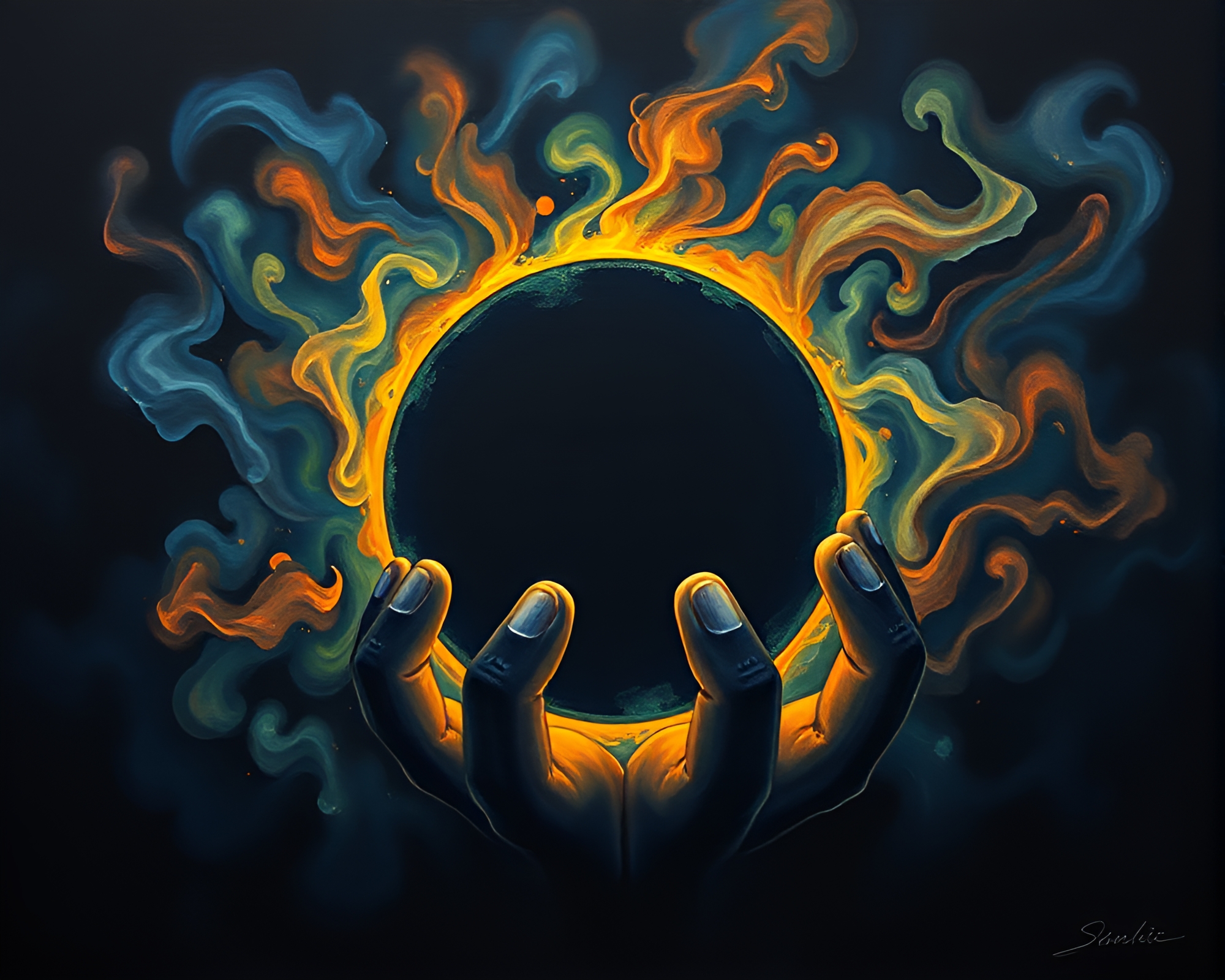 Solar Eclipse with Glowing Smoke Rings – free AI stock image