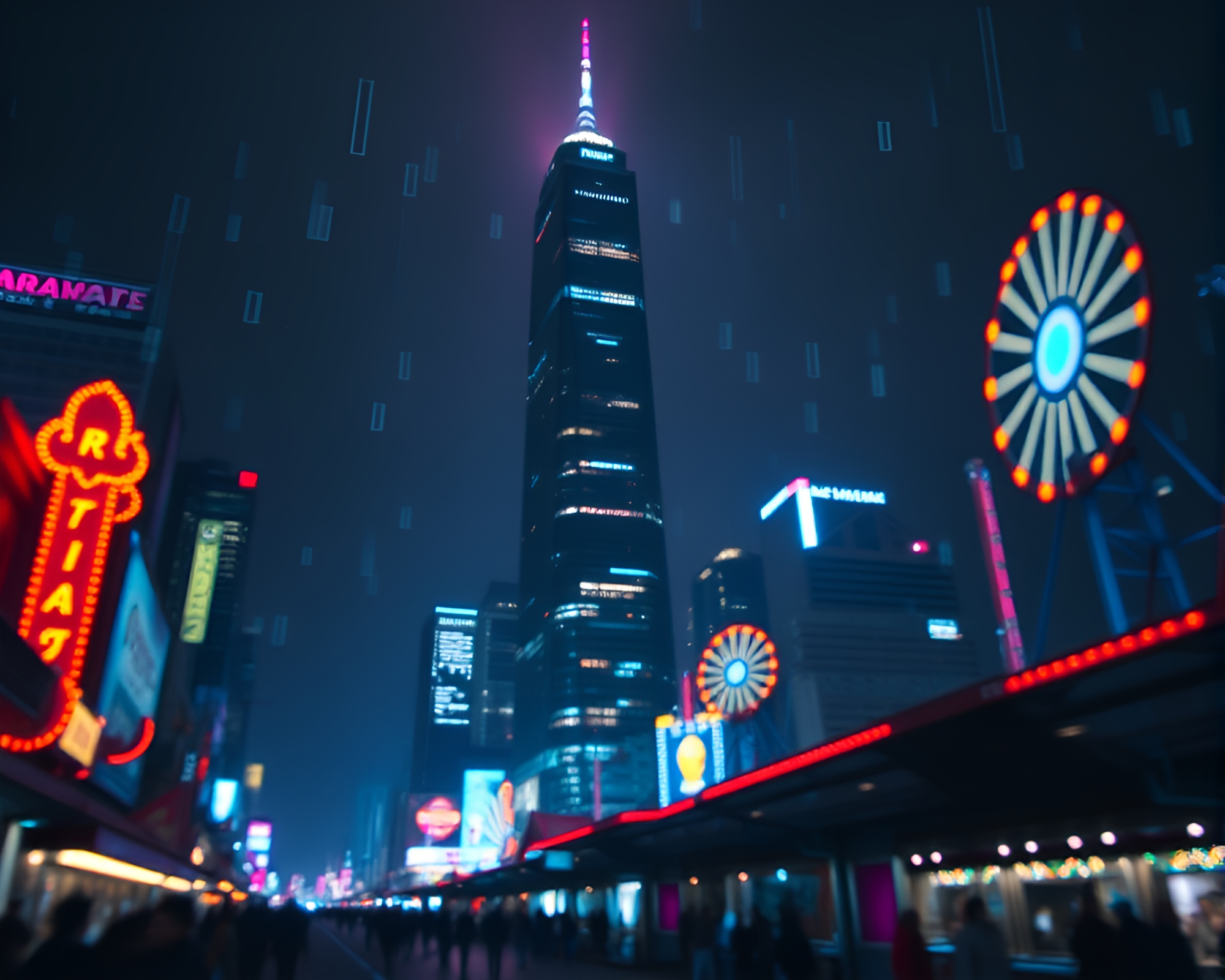 Futuristic Skyscraper Carnival Lights – free AI stock image