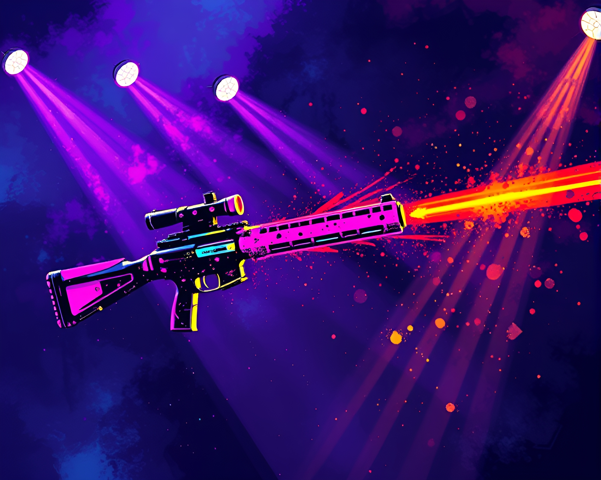 Neon-lit Pixel Art Plasma Rifle Ink Splashes Concert – free AI stock image