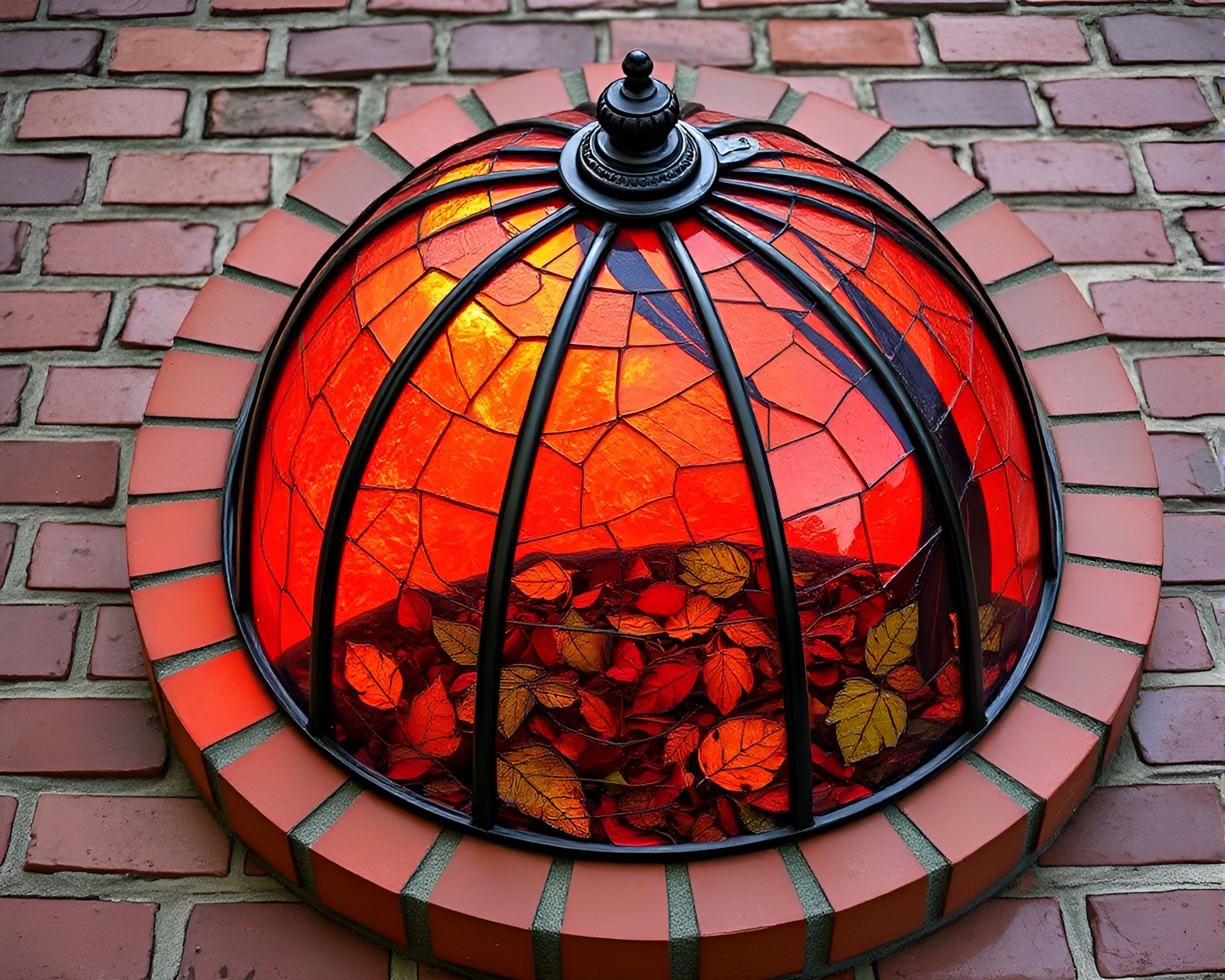 Enchanted Leaf Litter Under Stained Glass Dome – free AI stock image