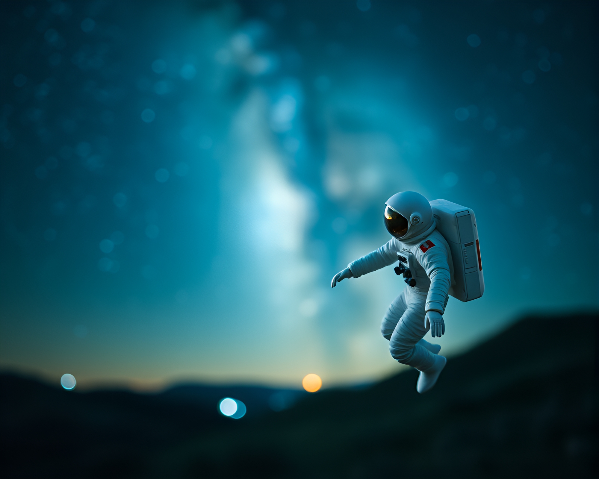 Astronaut Gazing at Miniature Milky Way through Tilt-Shift Lens – free AI stock image