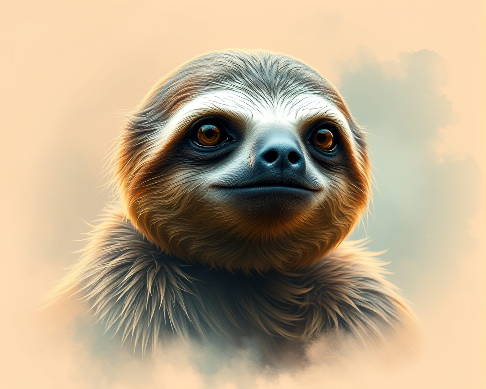 Washed-out sloth in medical illustration amidst dusty overlay