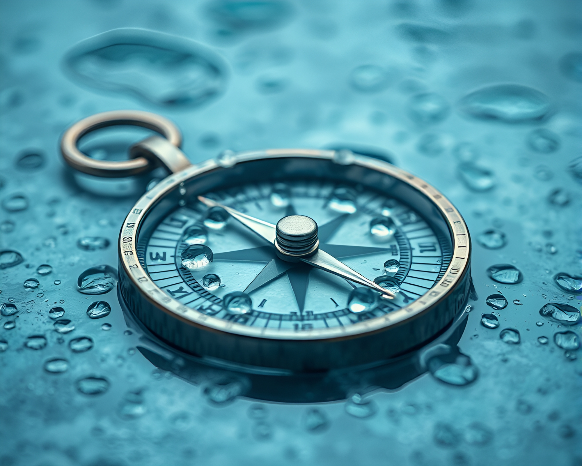 Antique Compass with Dew Drops in Ice-blue Tint – free AI stock image