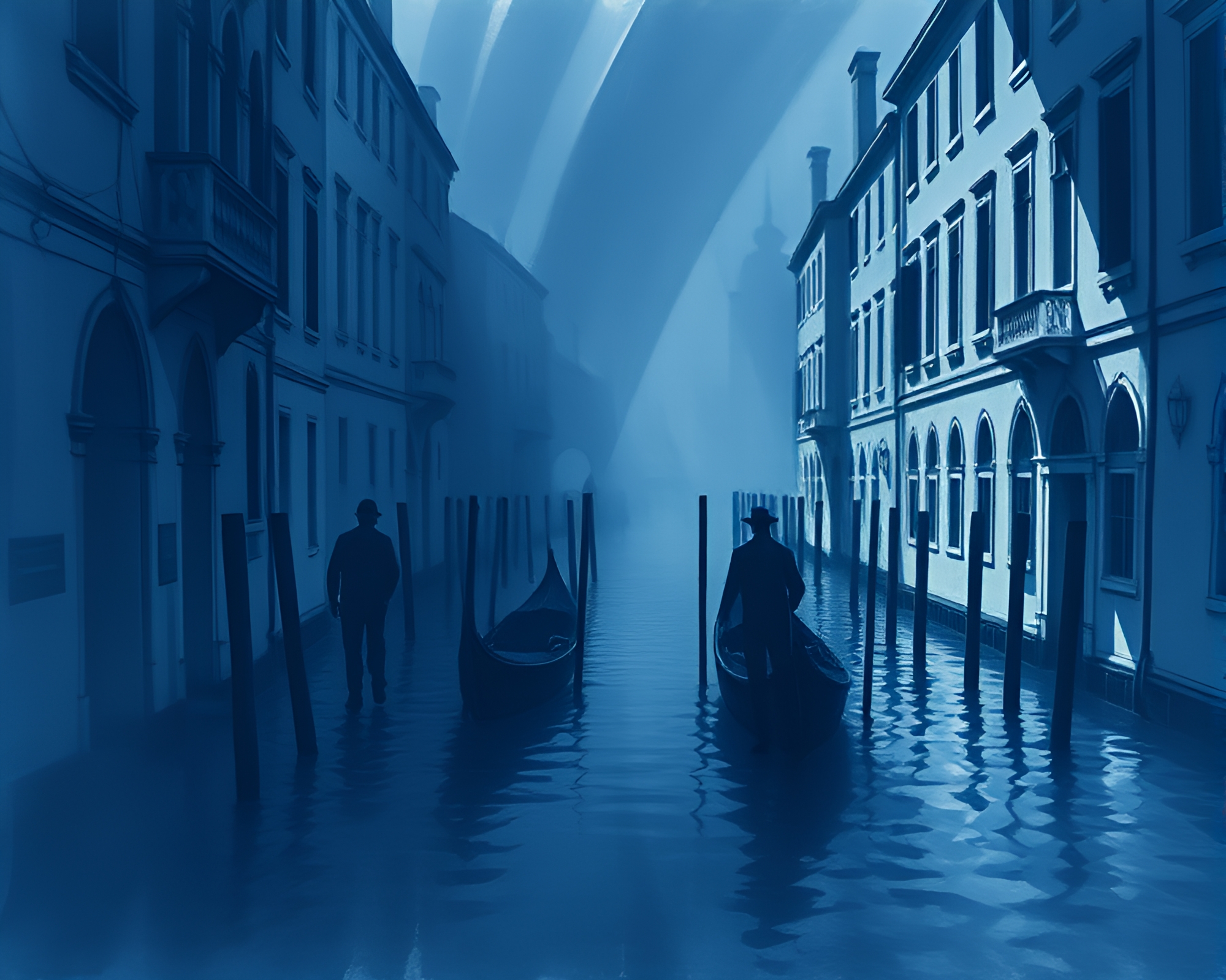 Venetian Canal Indigo Shading Strokes Contrast – free AI stock image