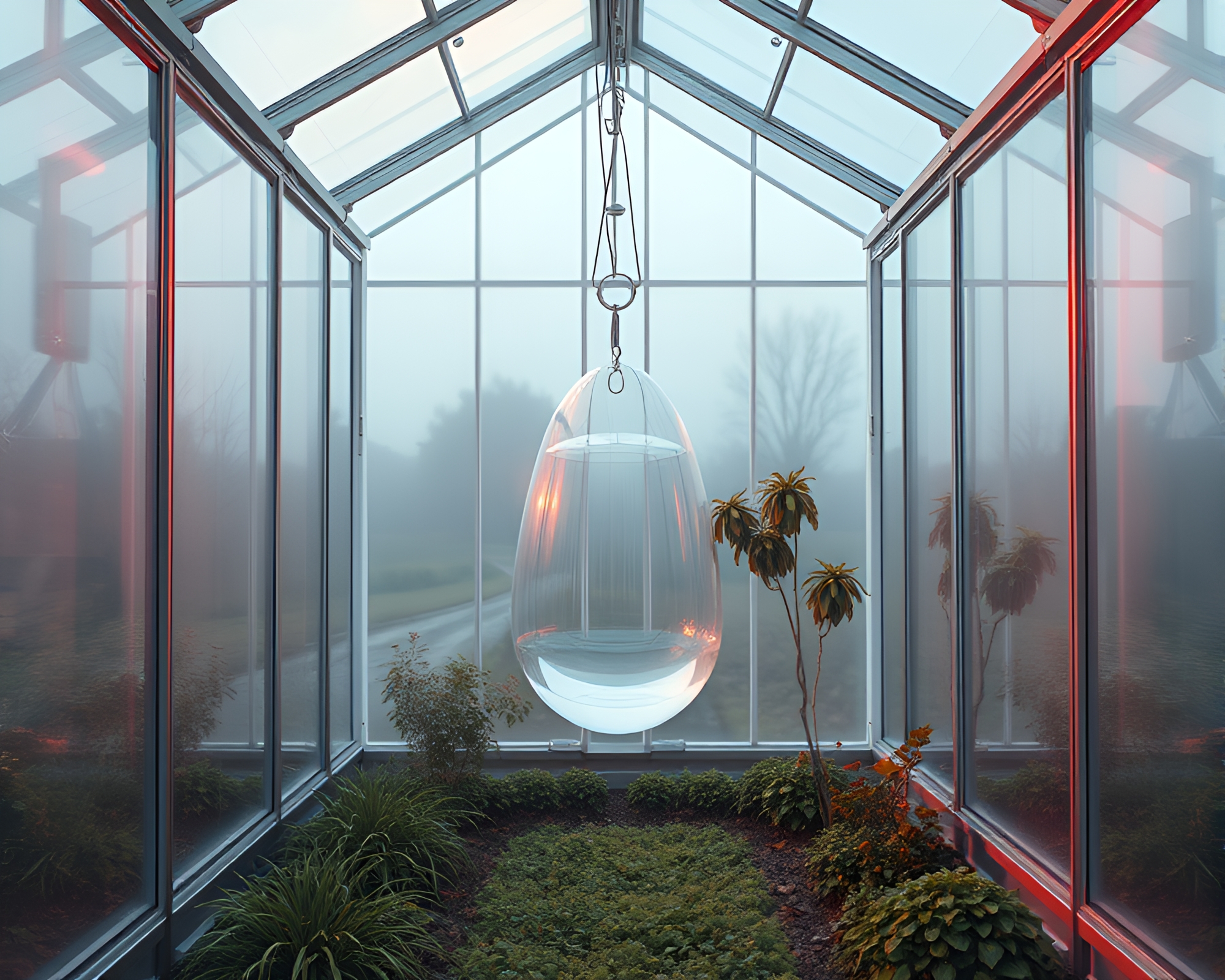Infrared Glass Greenhouse with Holographic Effects – free AI stock image