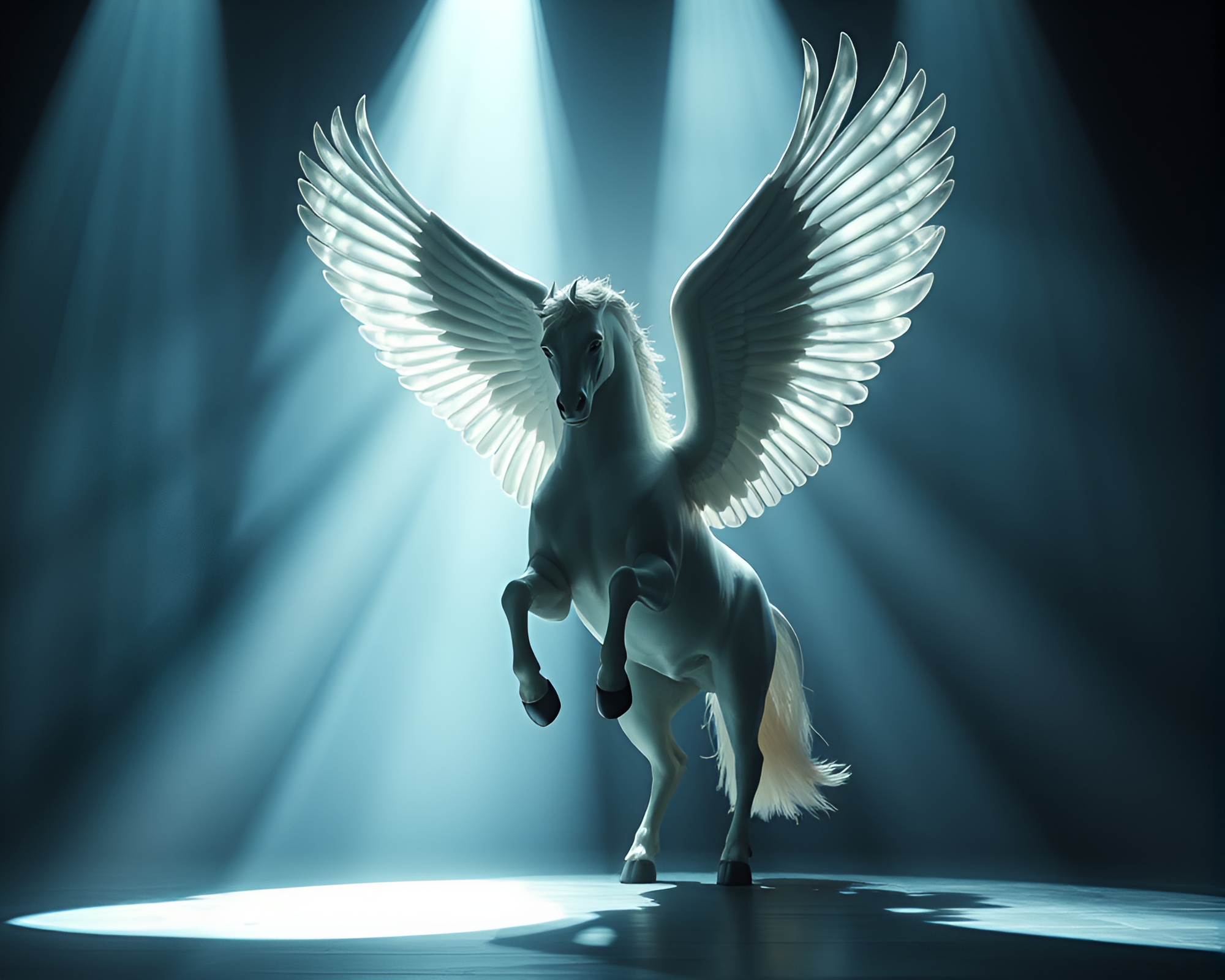 Surreal Pegasus Illuminated by Stage Spotlight – free AI stock image