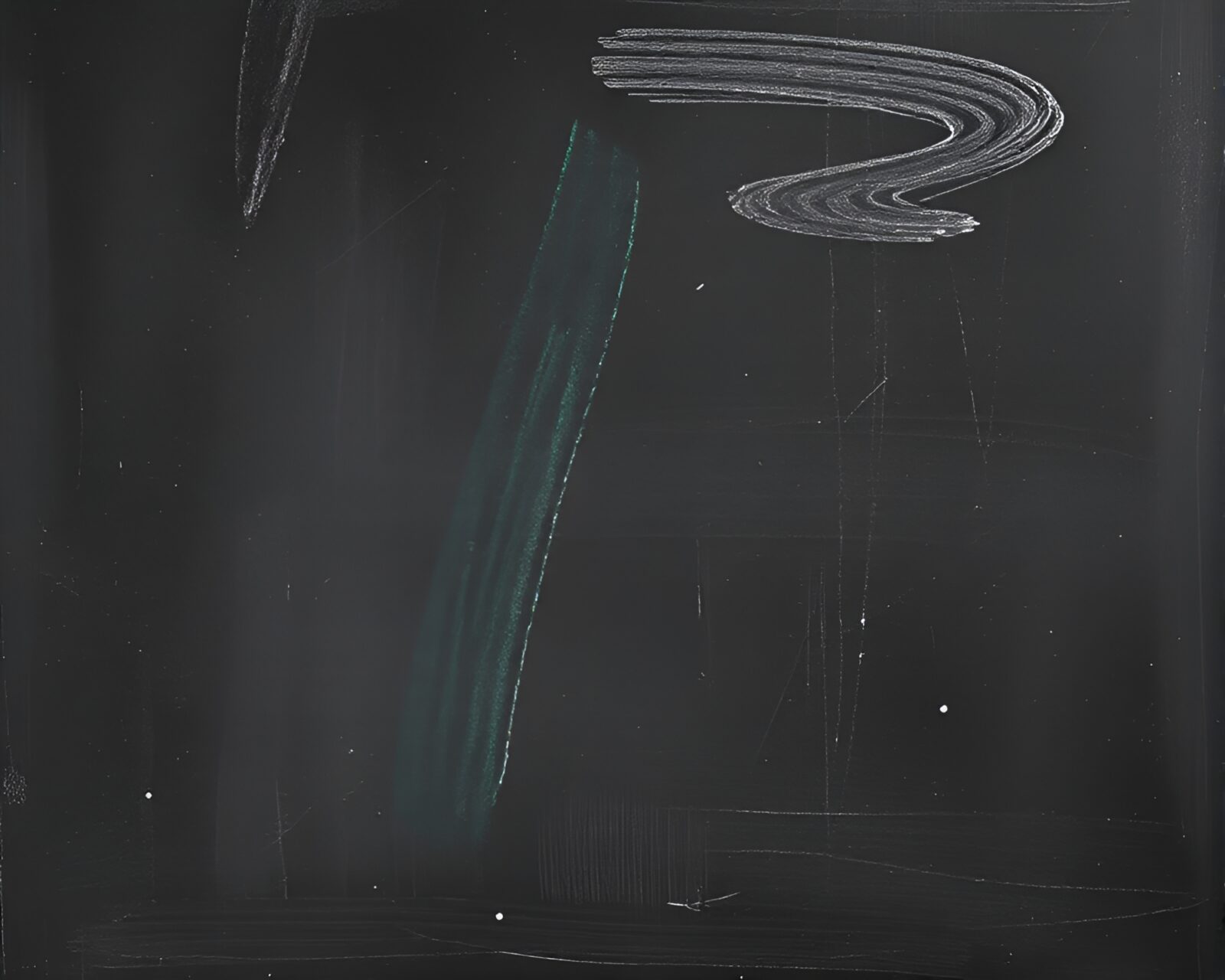 Surreal holographic green cello on chalkboard with smudges
