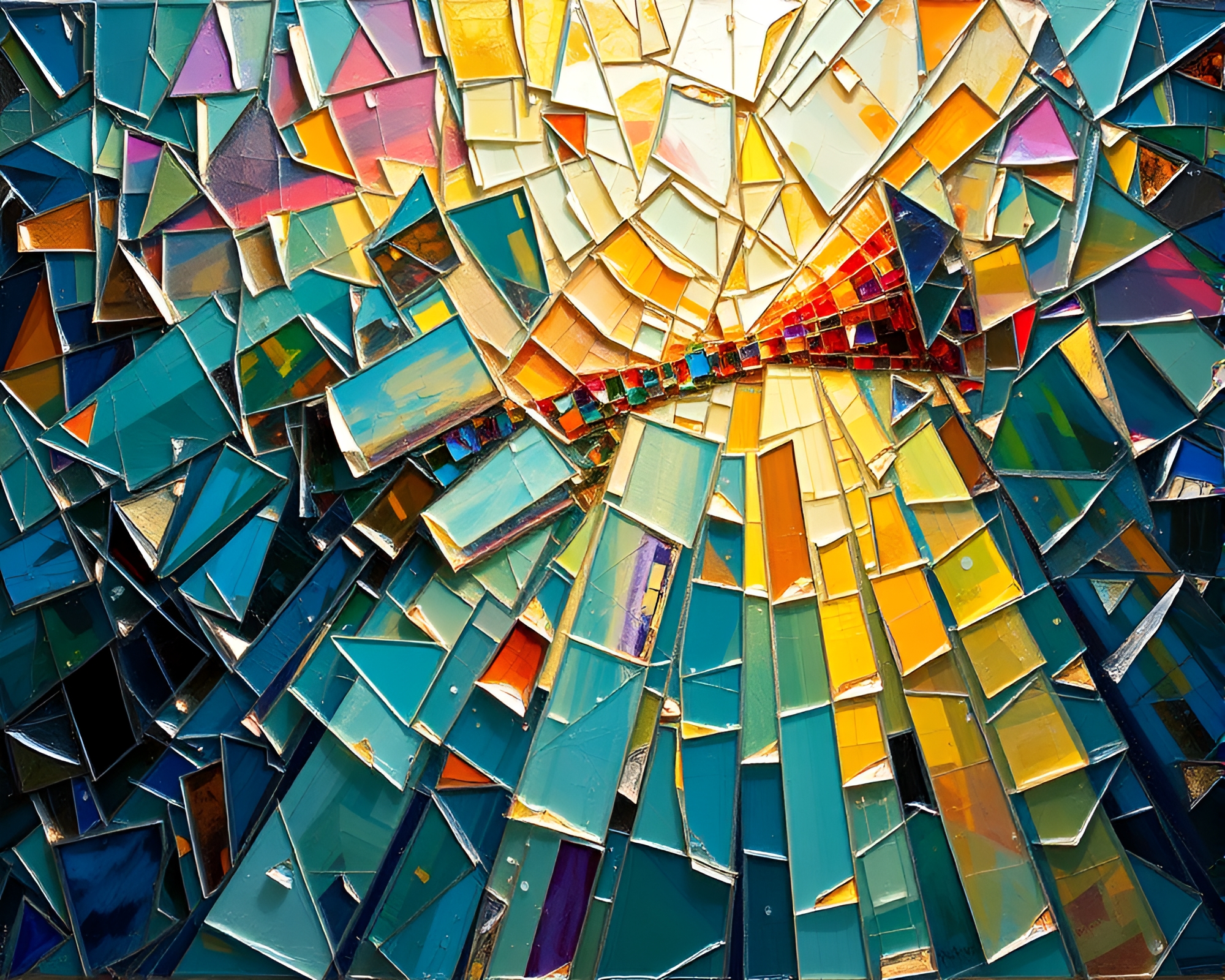 Trumpet amidst shattered glass under midday sun – free AI stock image