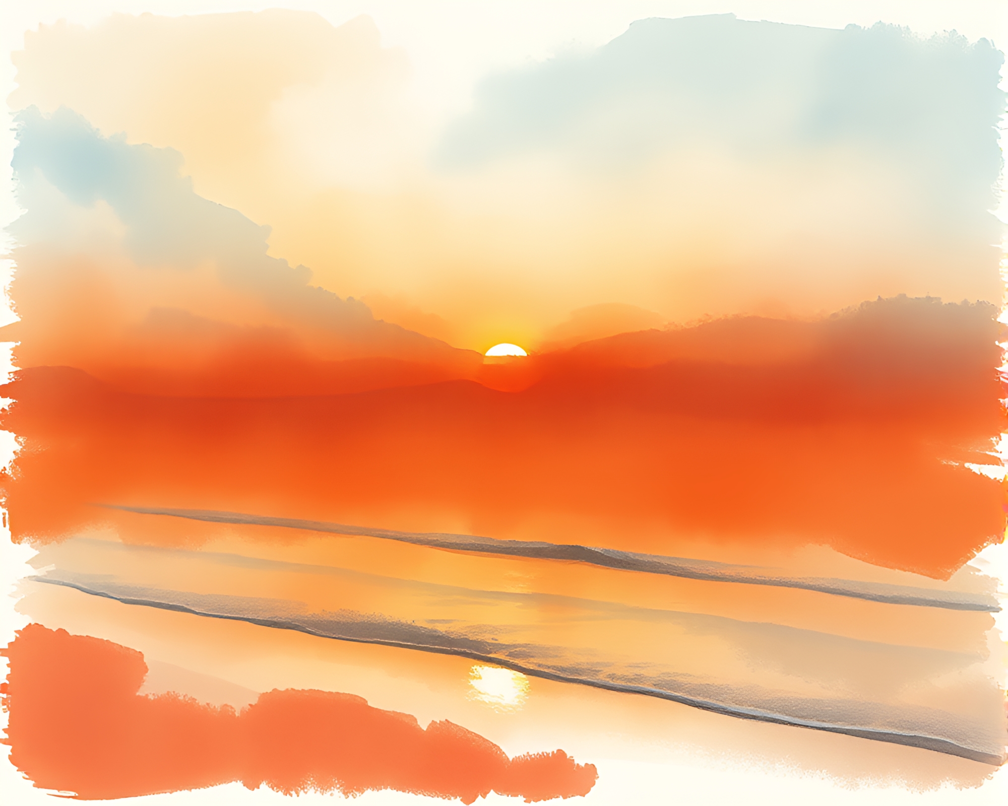 Sunset Beach Sumi-e Studio Portrait – free AI stock image