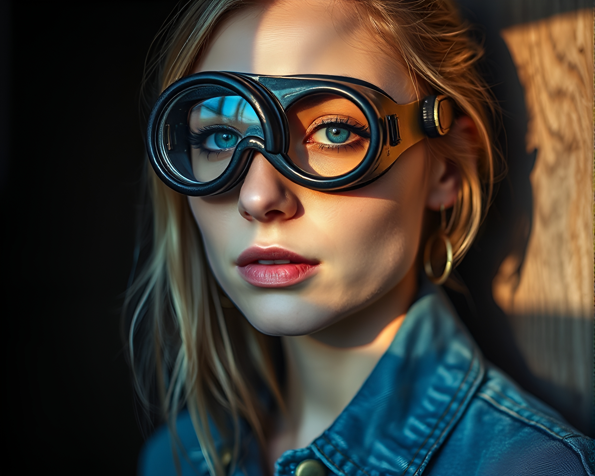 Steampunk Goggles in Faded Denim Light – free AI stock image