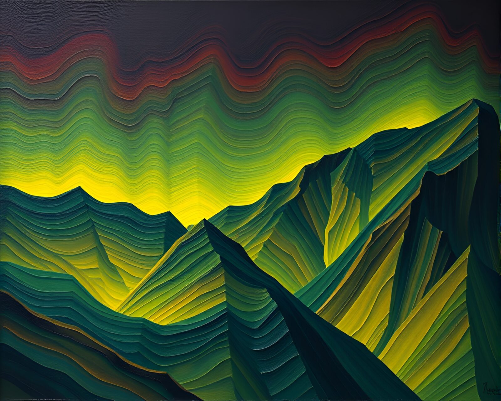 Colorful oil impasto painting of Gryphon in glowing opera-house light