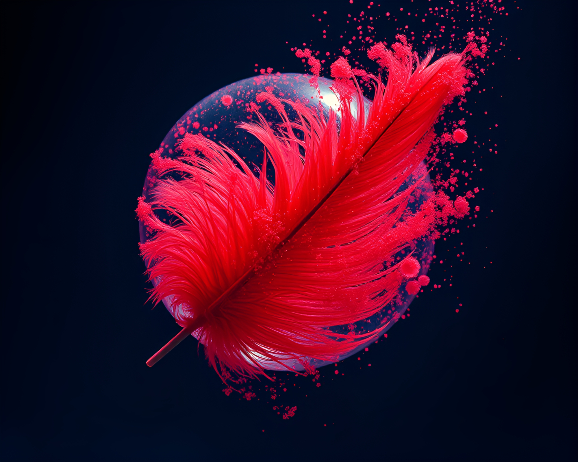 Vibrant underwater duotone painting in action with feather dusting – free AI stock image