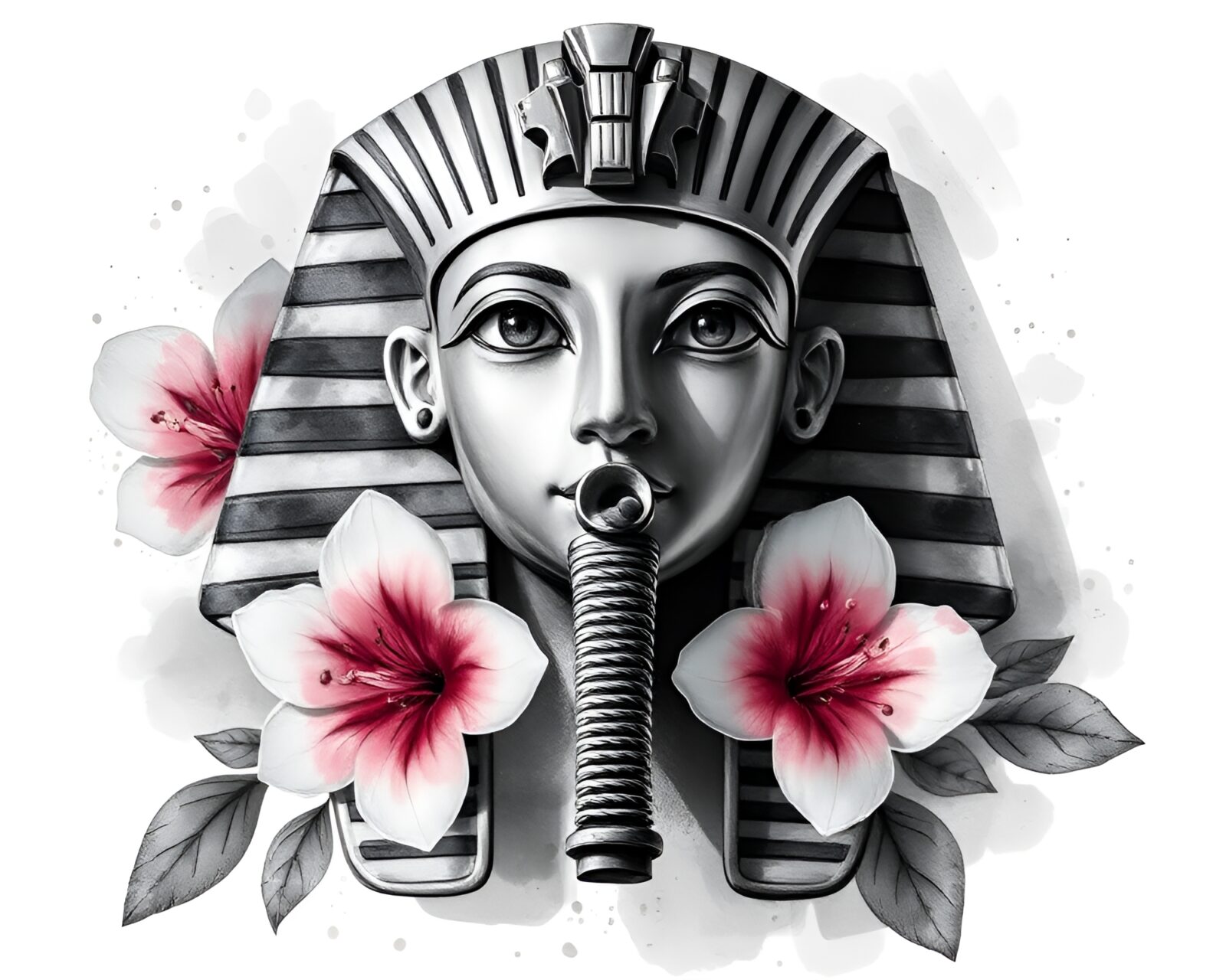 Pharaoh's mask immersed in soft shadow watercolor blooms