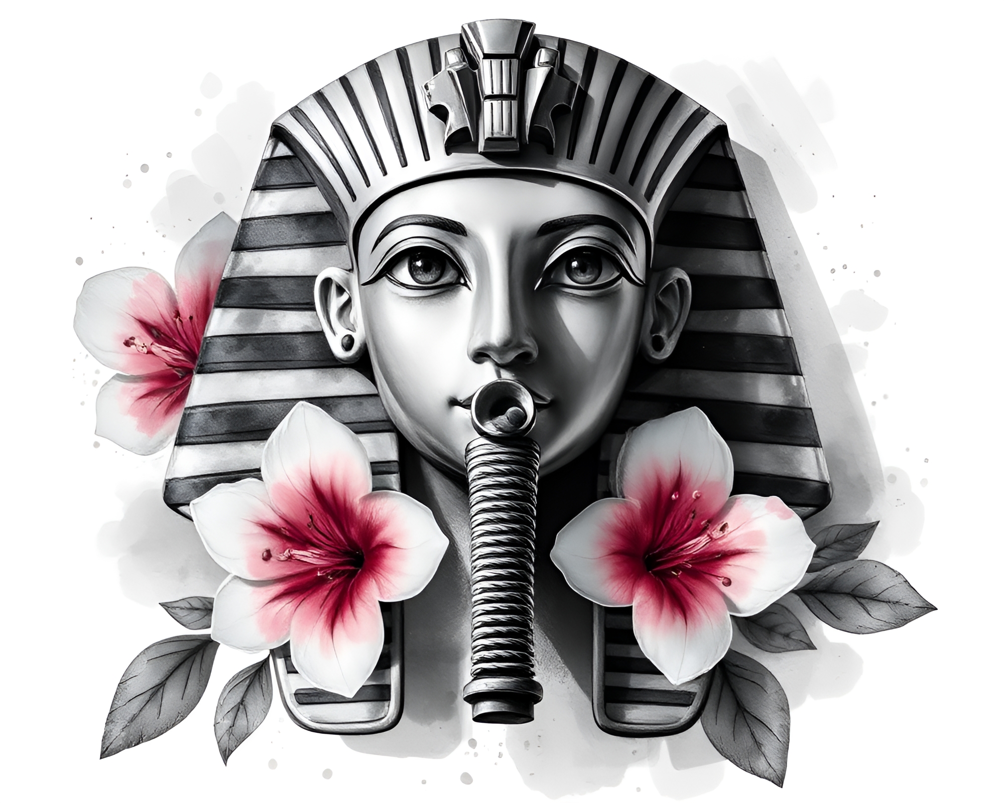 Pharaoh’s Mask in Monochrome Watercolor Blooms – free AI stock image