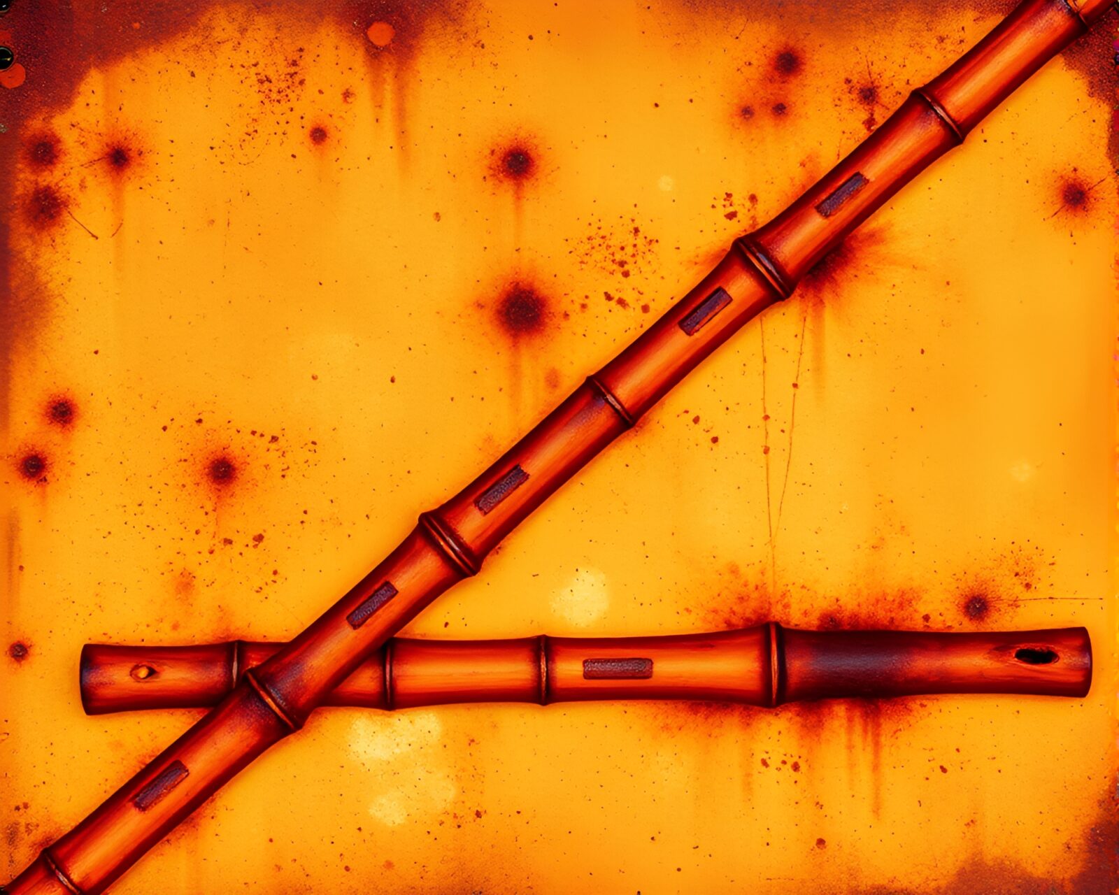 Rustic and ethereal bamboo flute glowing in x-ray vision