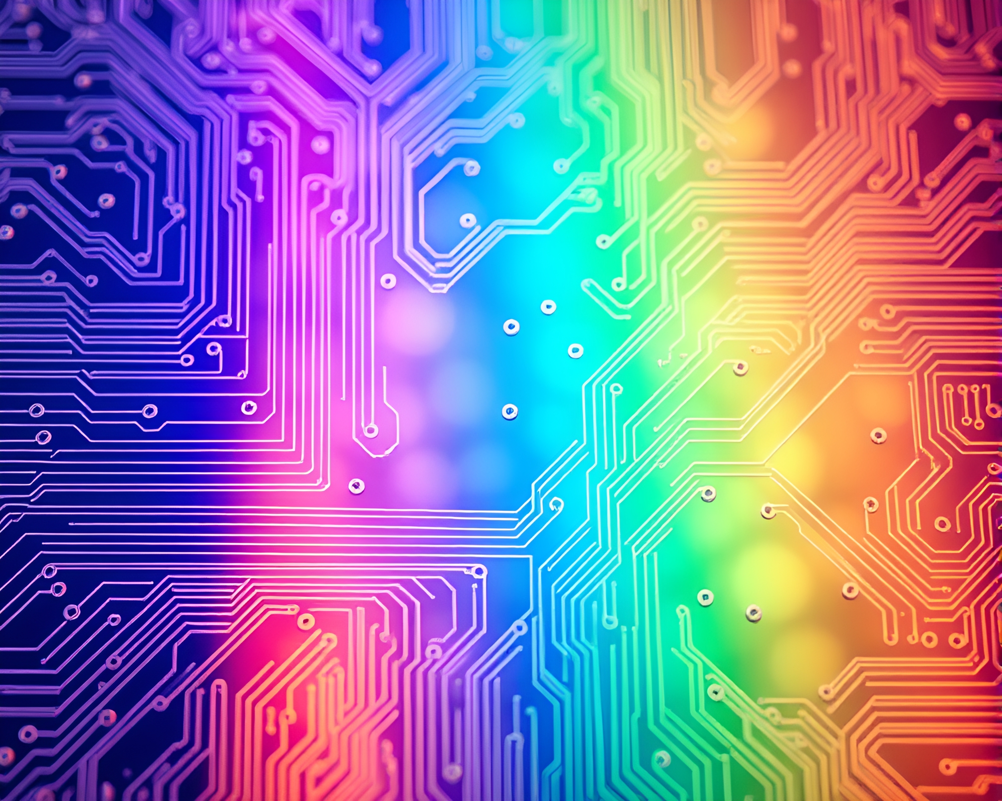 Futuristic Circuit Board Bird’s Eye Hologram – free AI stock image