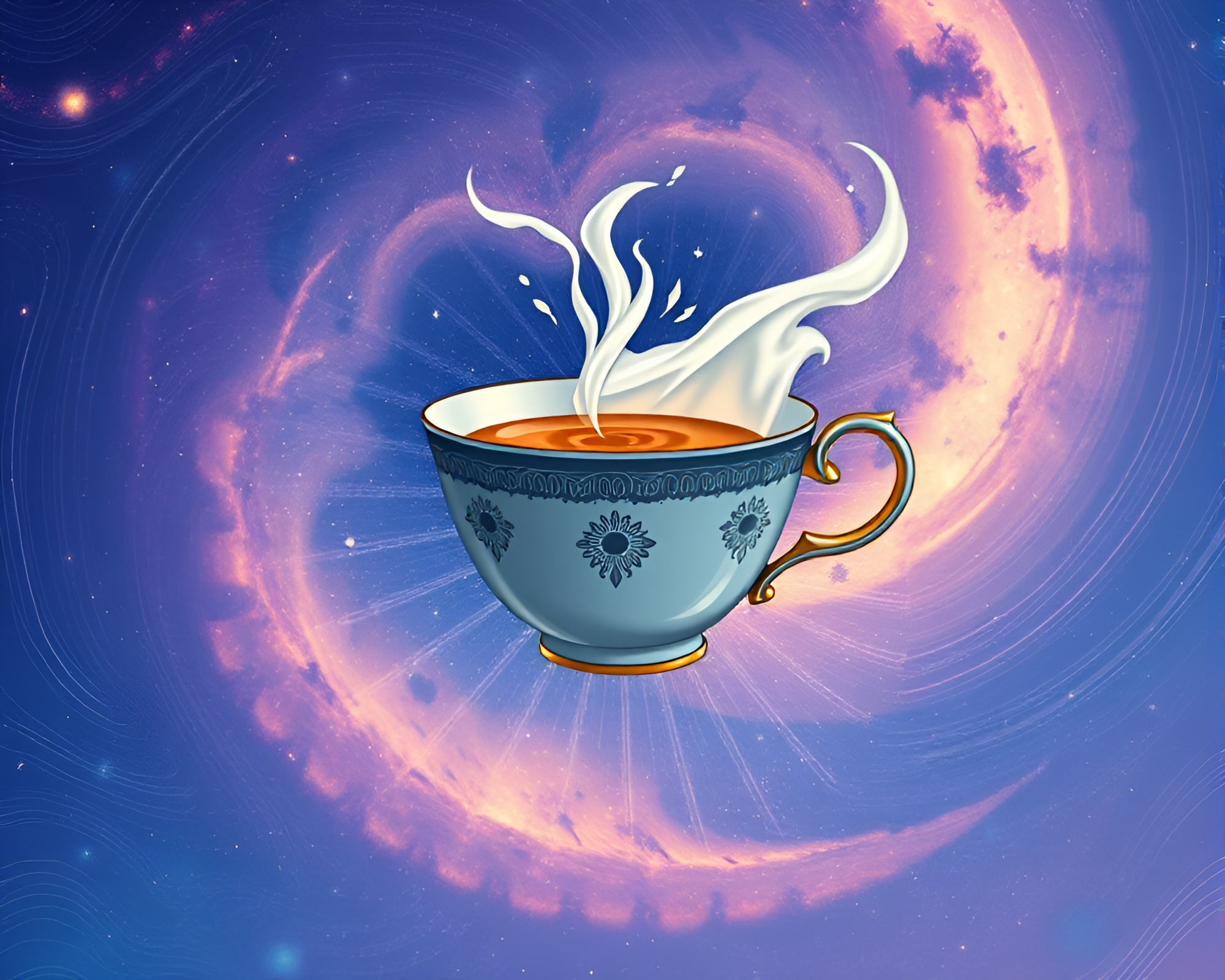 Surreal Floating Tea Cup in Milky Way Fashion Illustration – free AI stock image