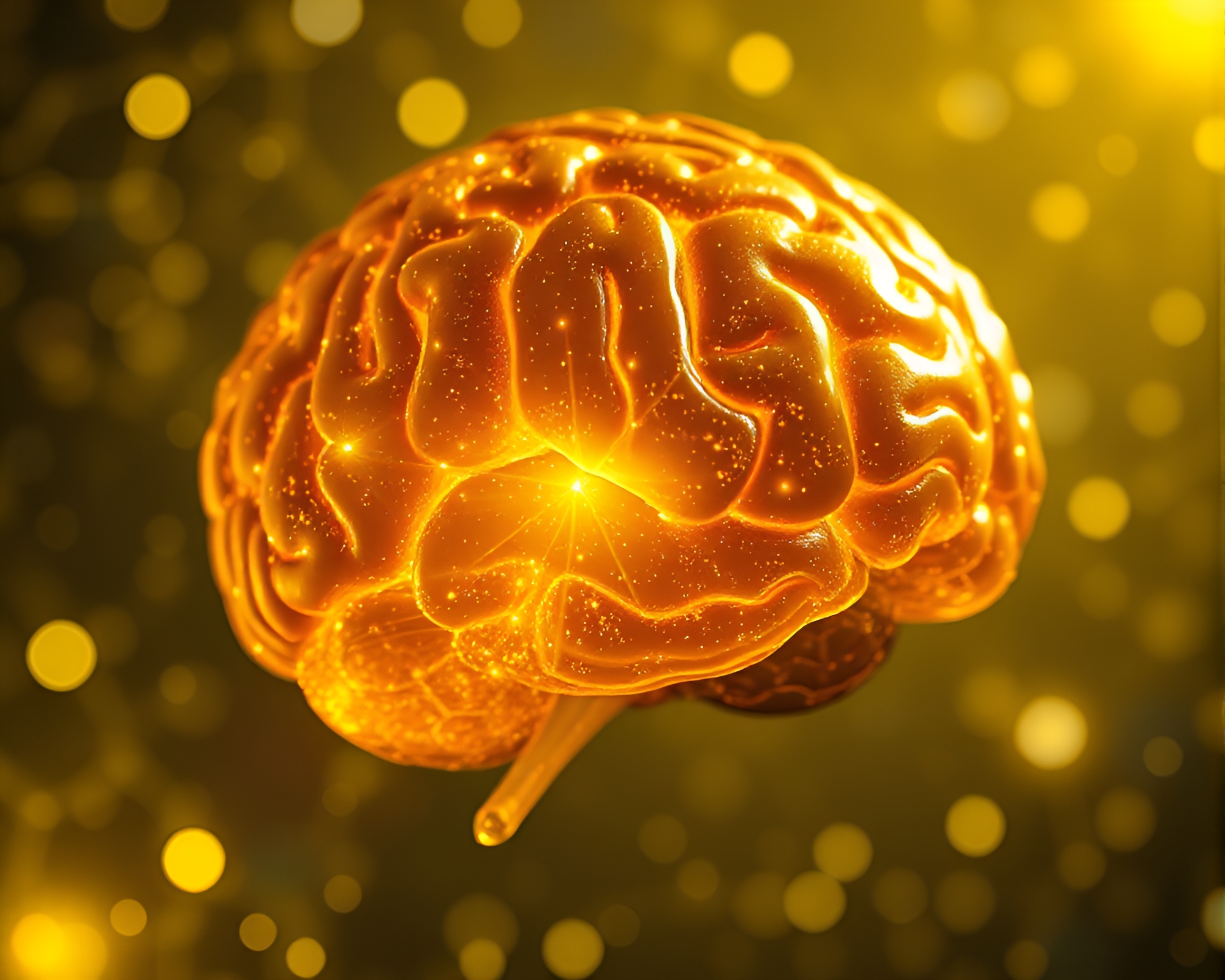 Holographic AI Brain Bursting with Lemon Yellow Energy – free AI stock image