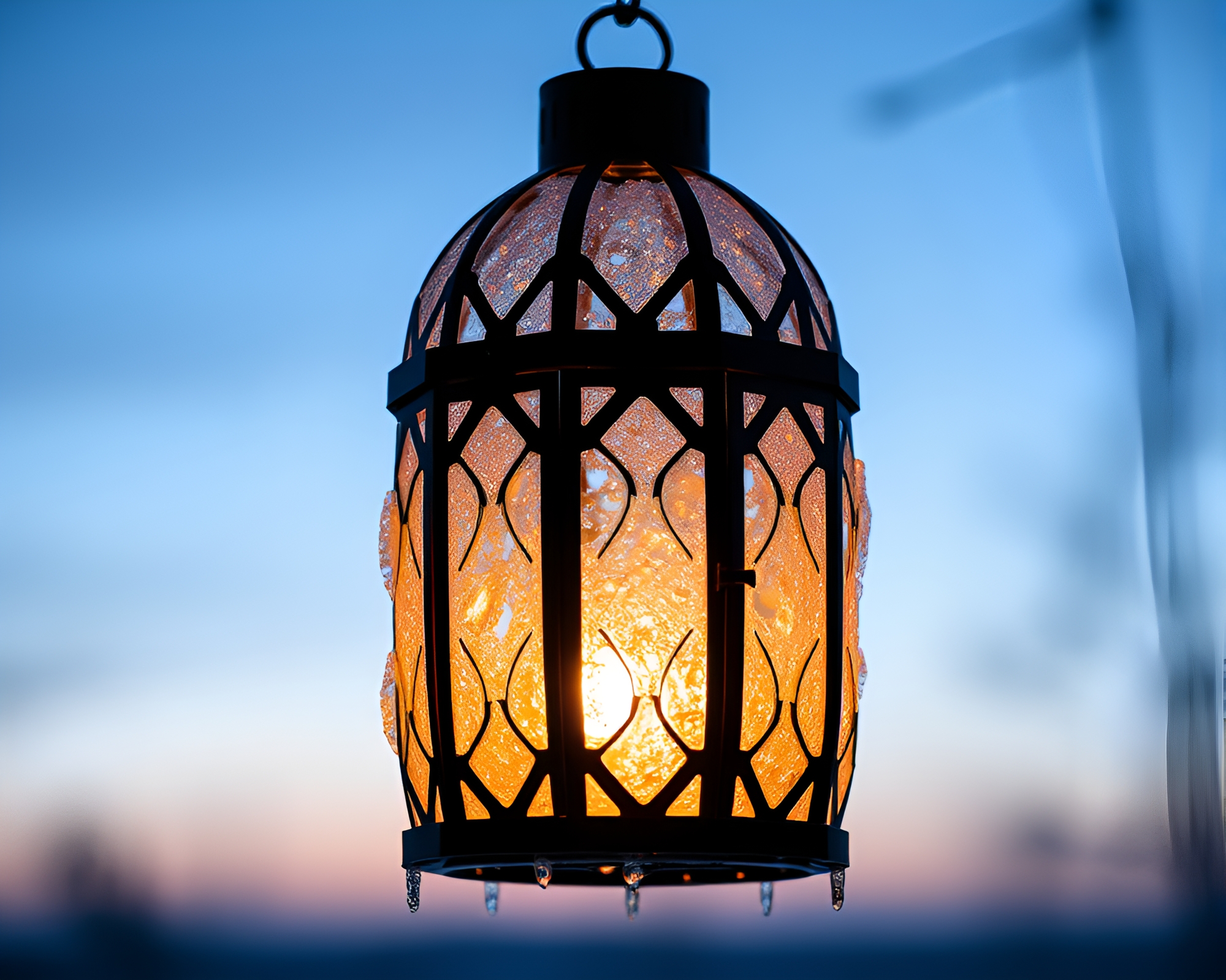 Surreal Ice Crystal Lantern Illuminated by Pixelated Light – free AI stock image
