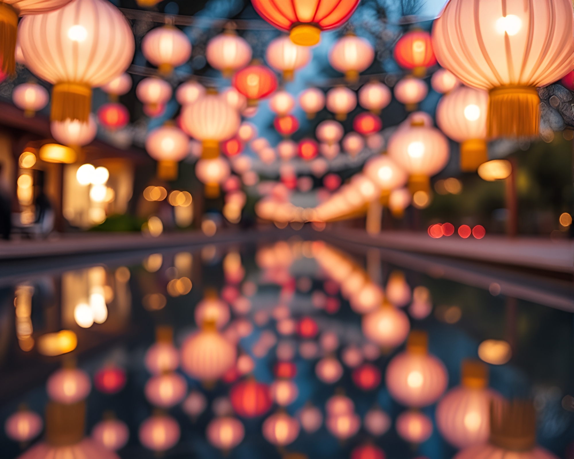 Enchanting Floating Lanterns Reflecting Planetary Pastel – free AI stock image