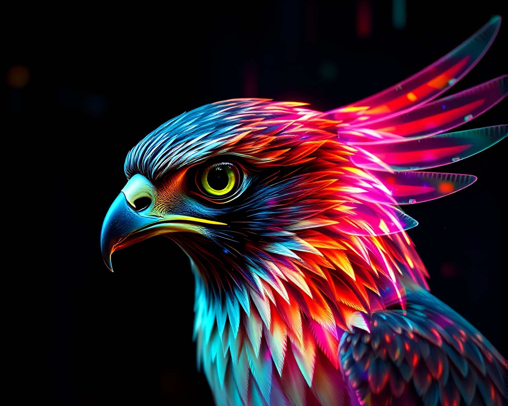 Prism Refraction: Cyber Falcon in Washed-Out Hues – free AI stock image