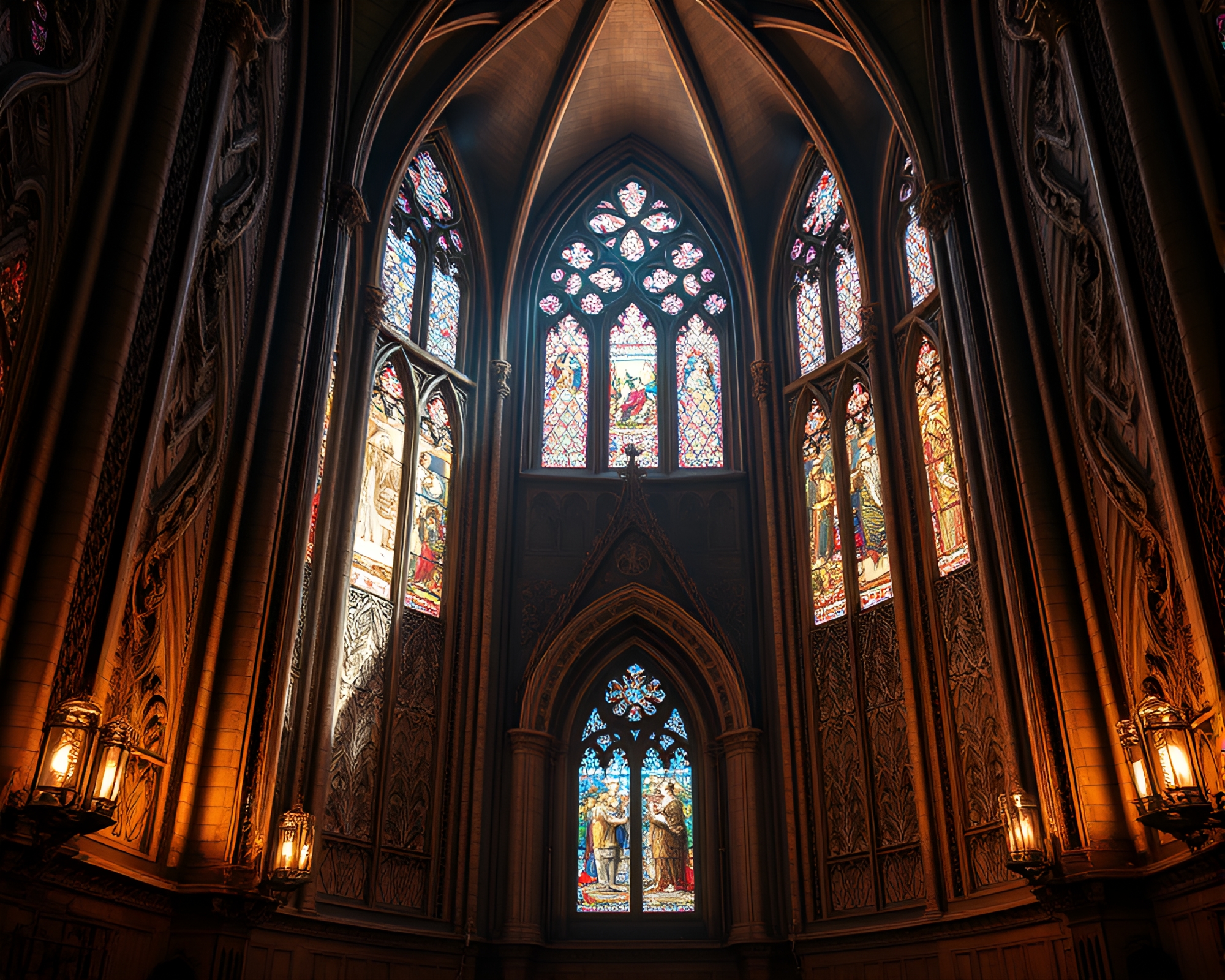 Android Cathedral: Engraved Details in Stained Light – free AI stock image