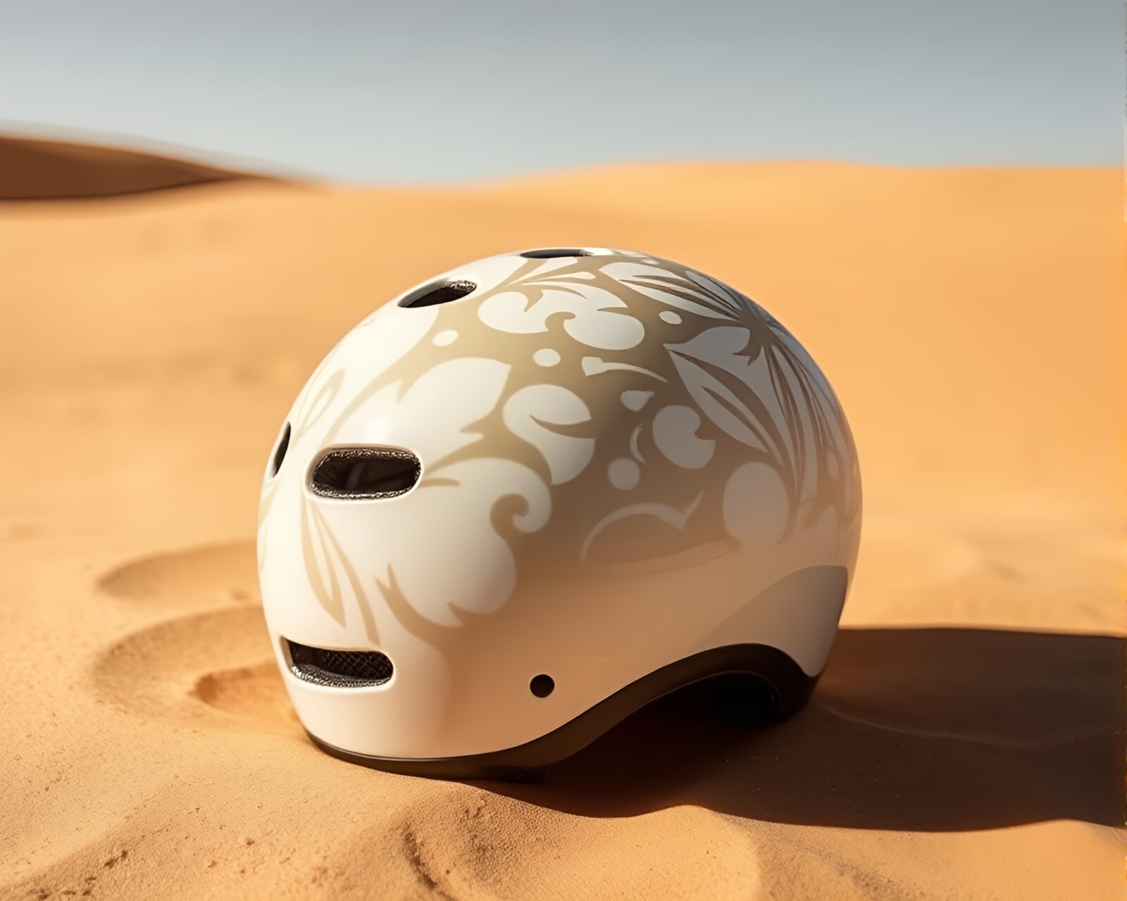 Fantasy helmet silhouette in dual colors under desert sun