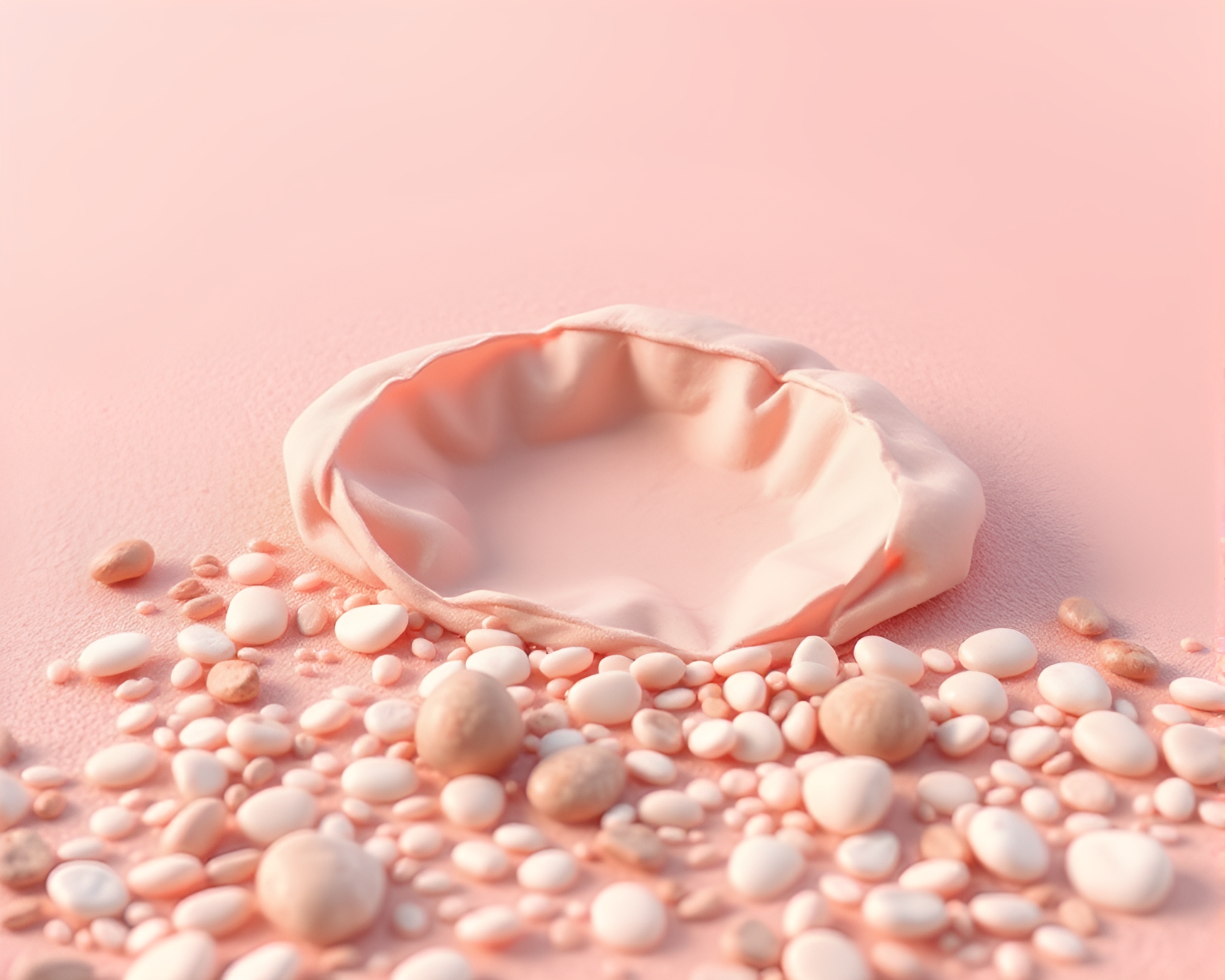 Off-Center Pebble Beach: Blush Pink Softness – free AI stock image