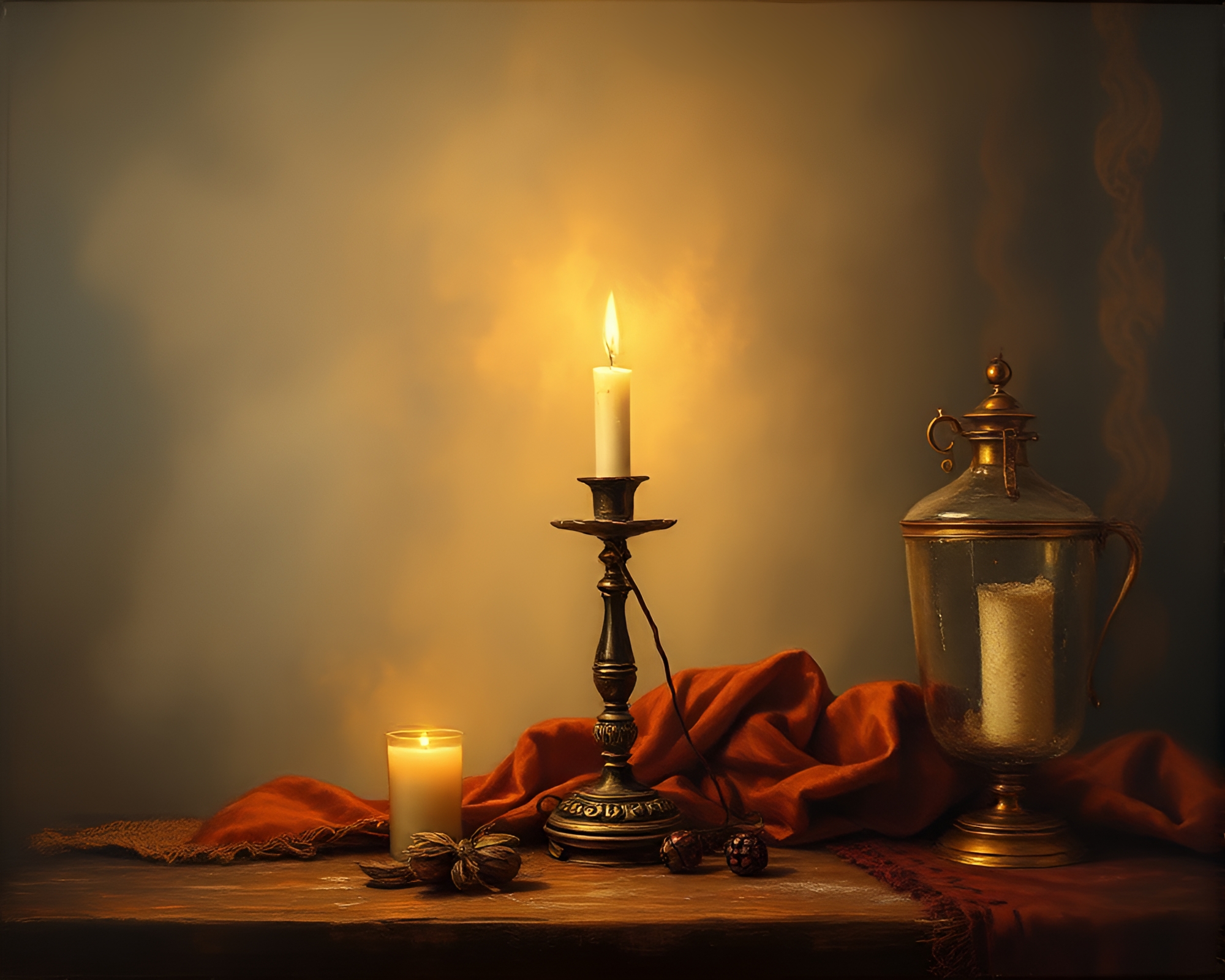Vintage sextant in candlelit dusty ambiance painting – free AI stock image