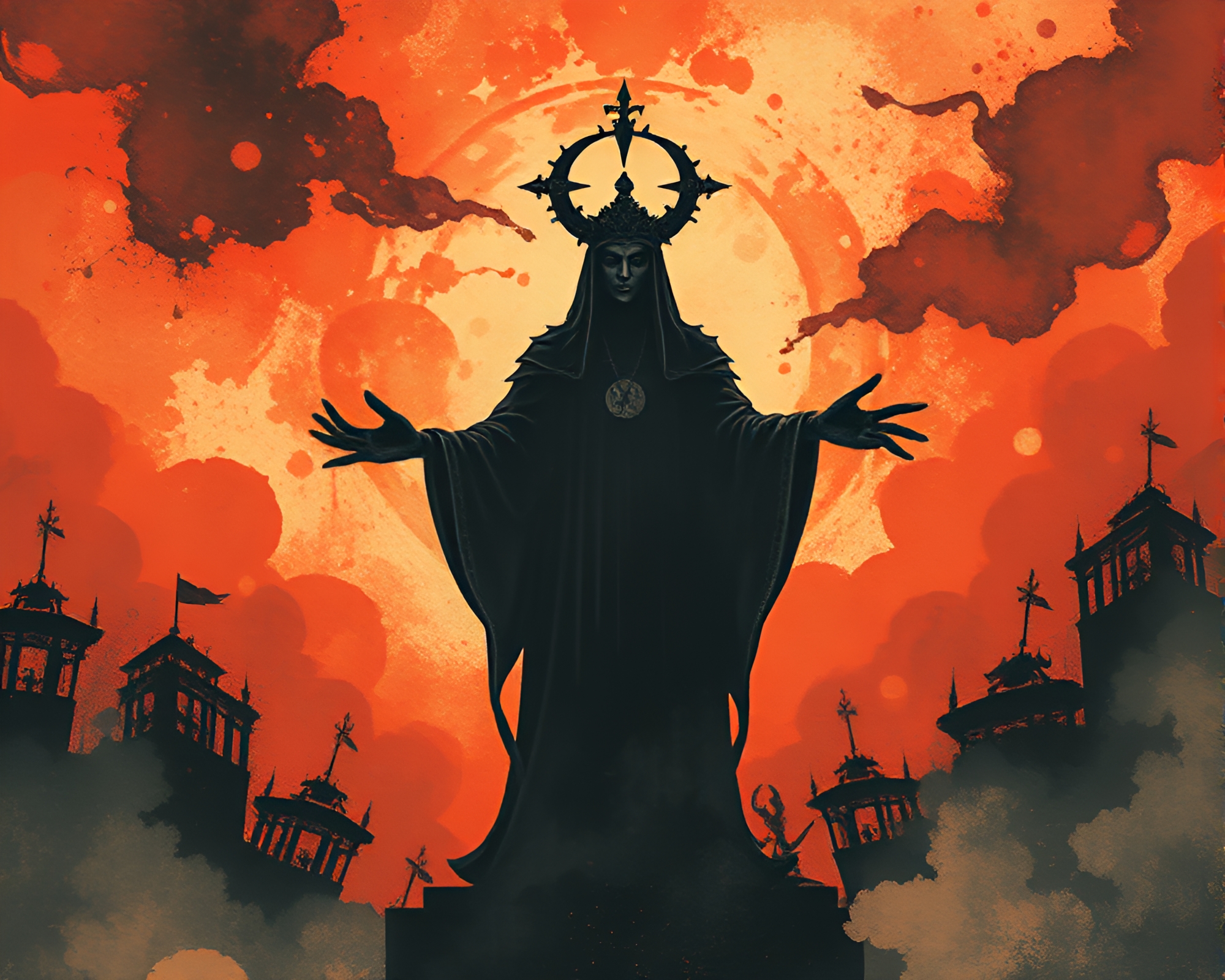 Ethereal Gothic Horror in Sumi-e Brushwork – free AI stock image
