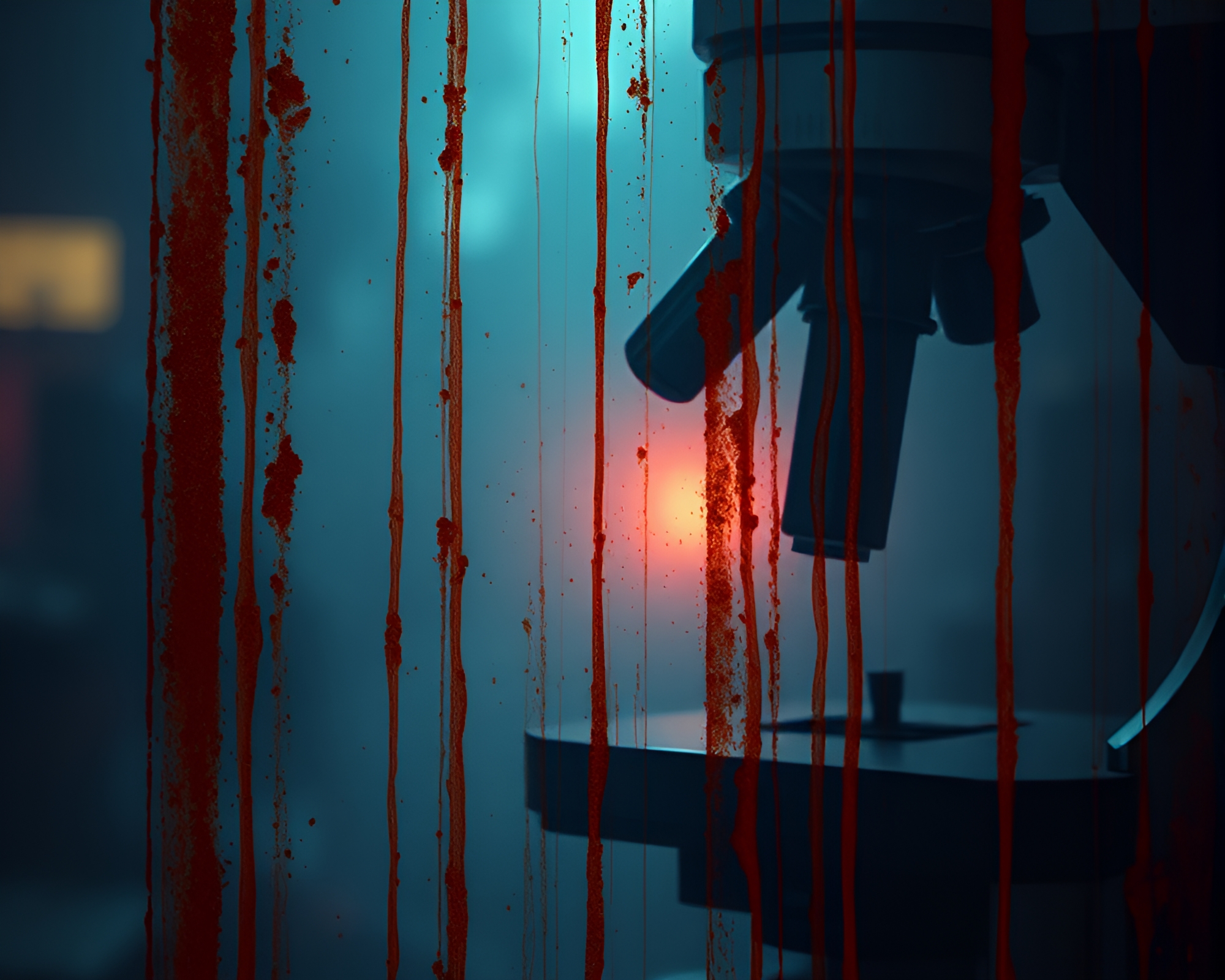 Synthwave Microscopic Rust Stains in Smoky Haze – free AI stock image