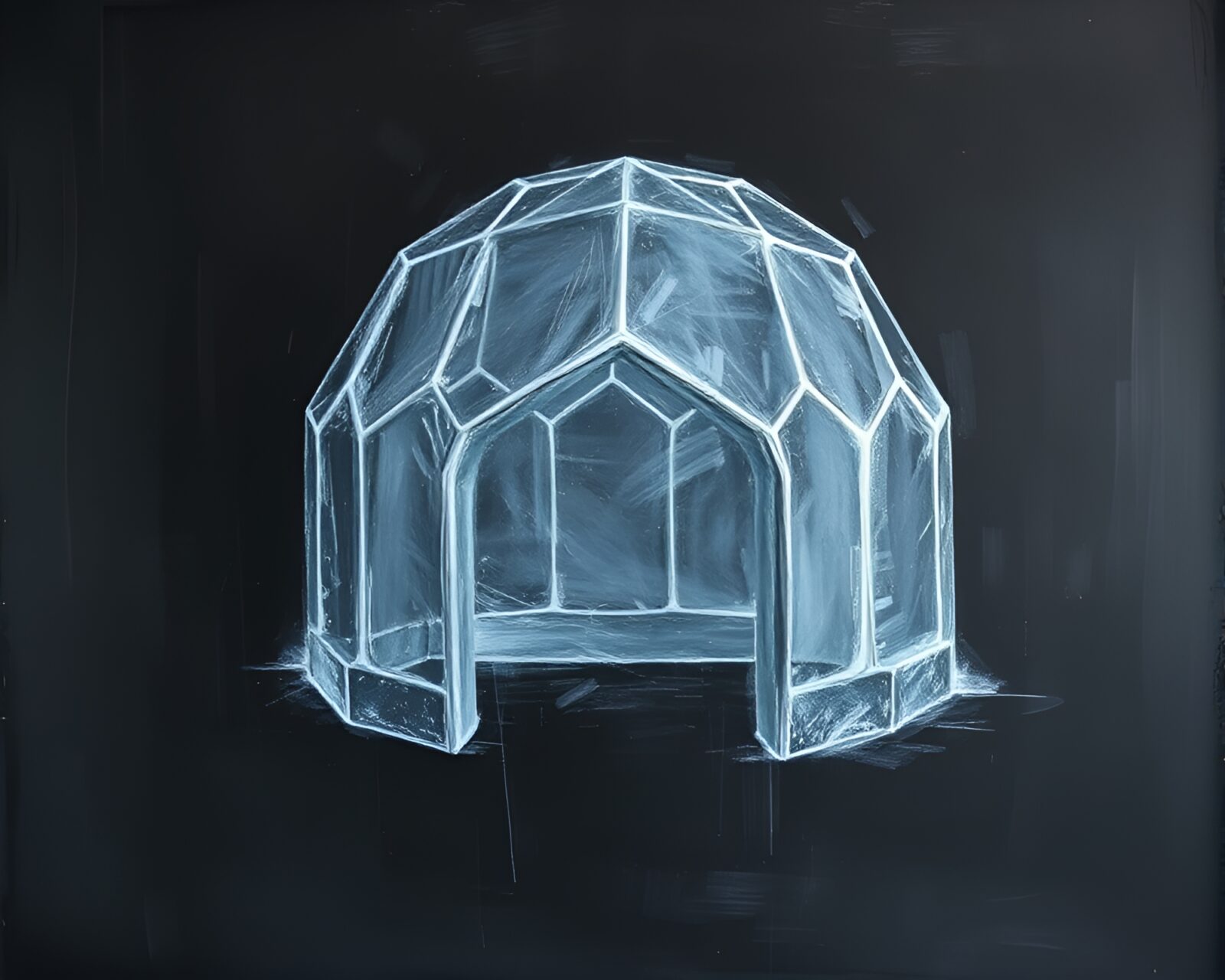 Futuristic generative art of a glass igloo in cross-processed lighting
