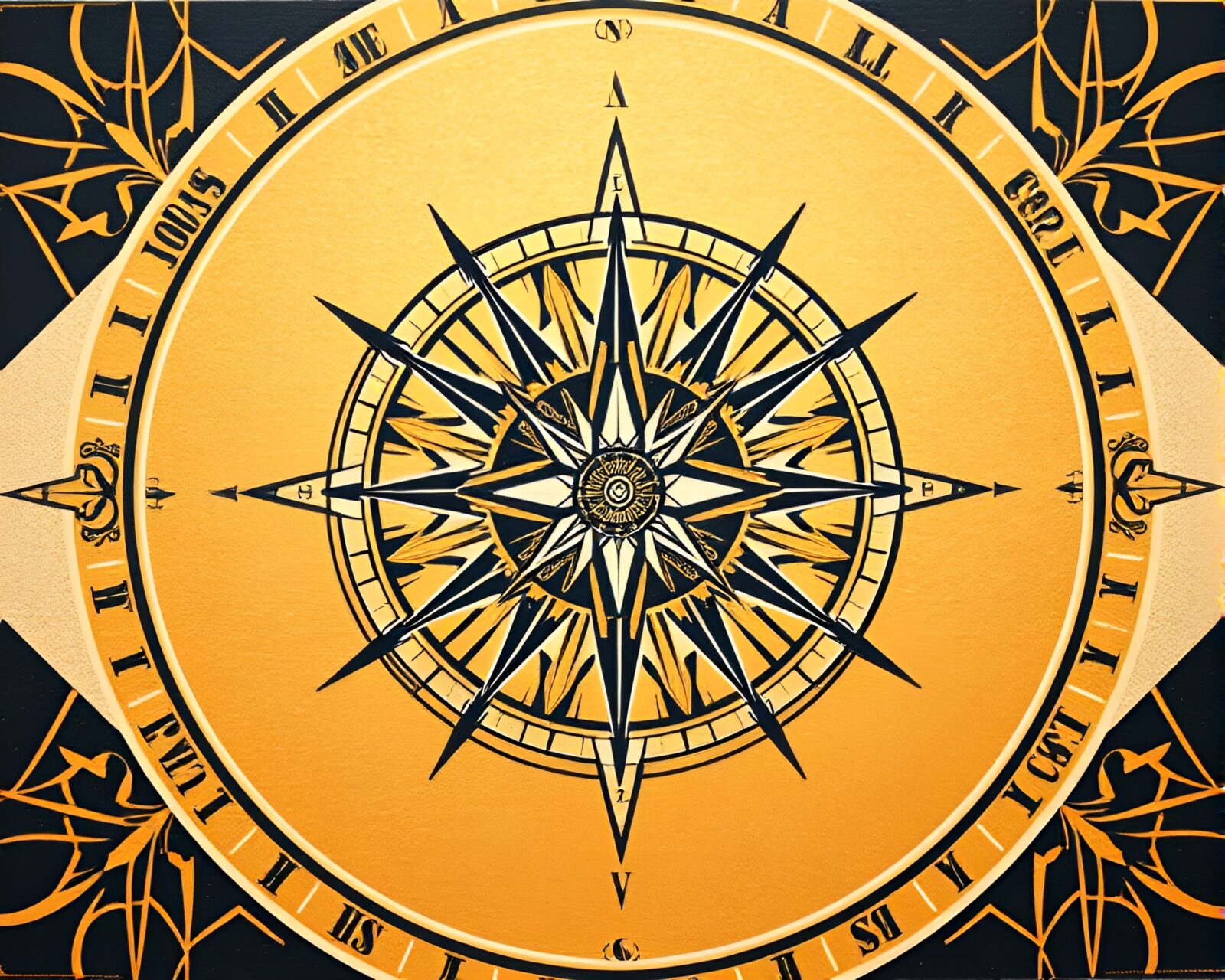 Intricate rose gold geometric compass pattern lithograph artwork