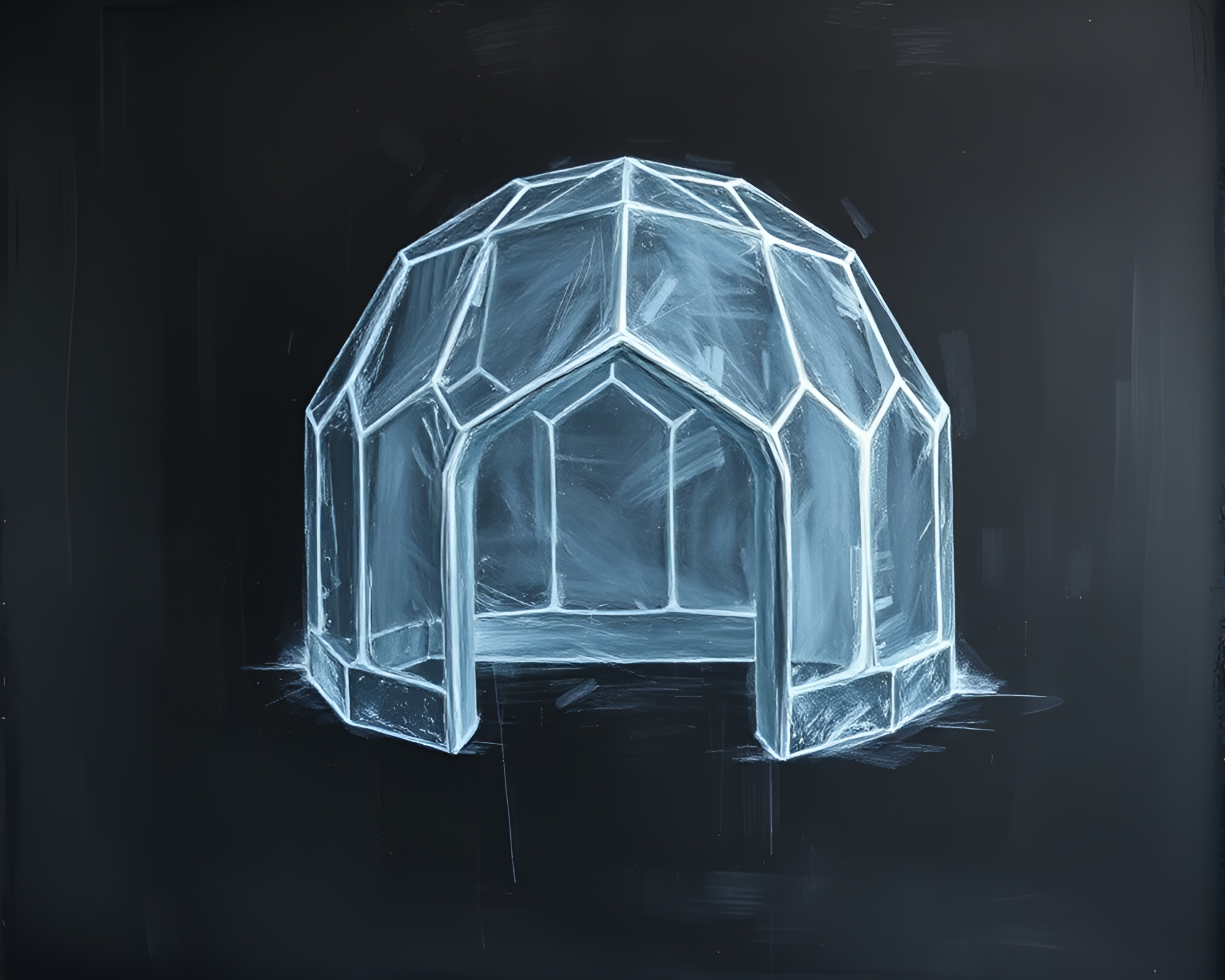 Glass igloo transposed with chalkboard smudges – free AI stock image