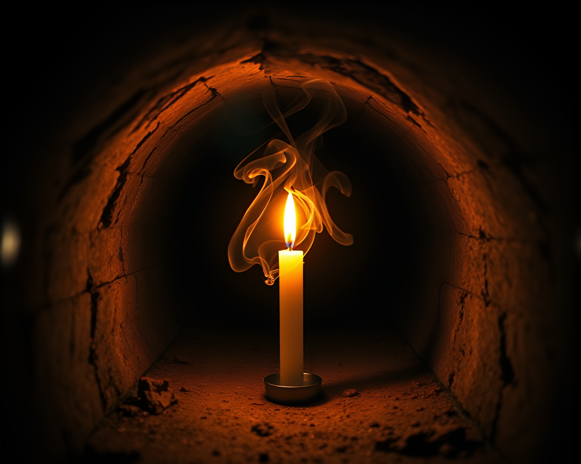 Ethereal Candle Smoke in Underground Bunker – free AI stock image