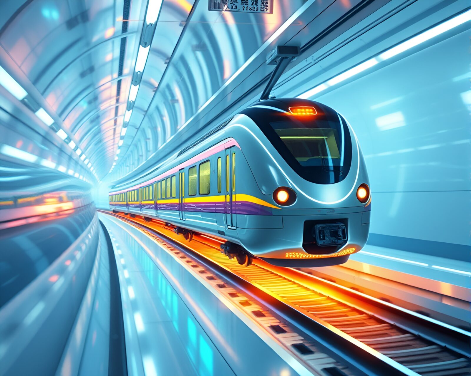 Close-up of iridescent highlights on futuristic train model