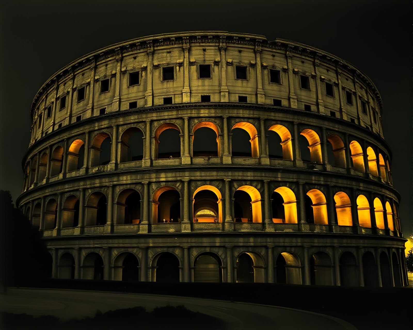 Abstract Roman coliseum with op art style and film grain mood