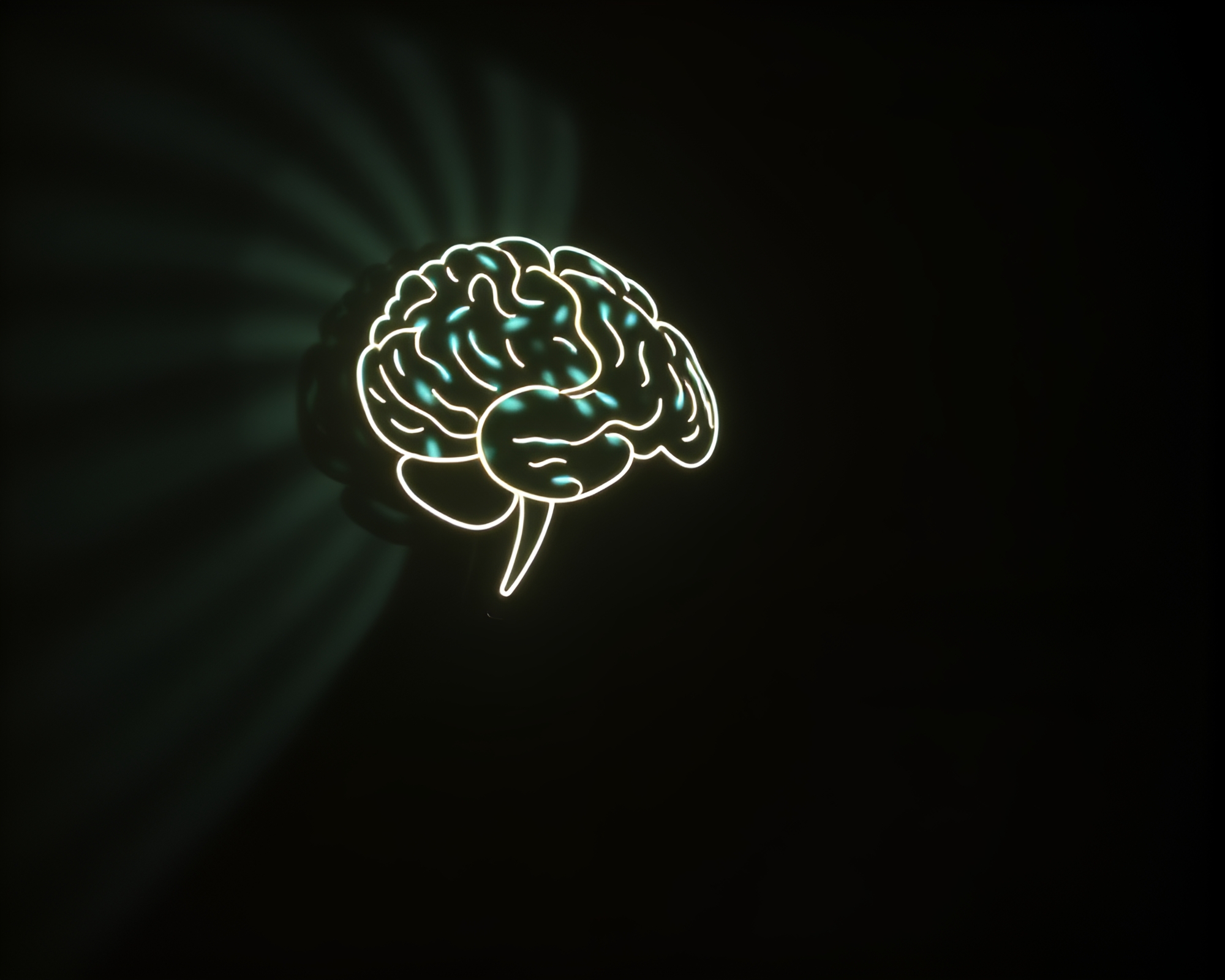 Ethereal AI Brain Illuminated by LED Shadows – free AI stock image